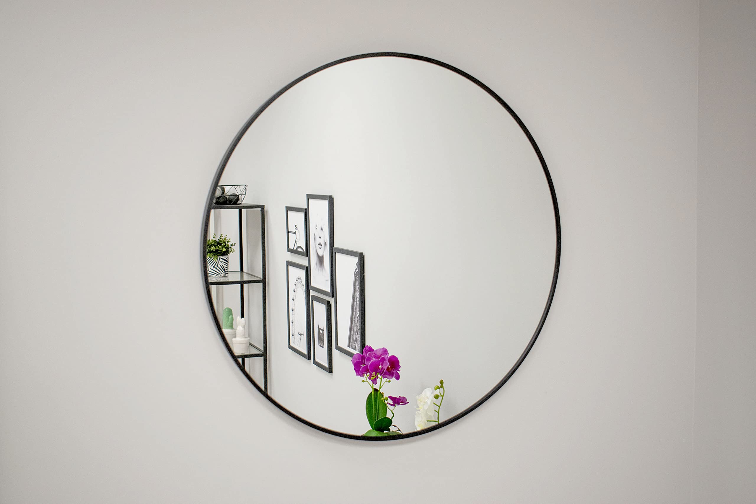 Home Collective Specchio 80x80cm Tondo da Parete con Cornice in Metallo Nero | in Diverse Dimensioni per Il Bagno, Il corridoio, Il Soggiorno, la Sala da Pranzo o Lo Specchio cosmetico