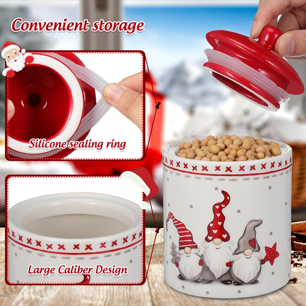 HEMOTON 2 Pièces Boîte De Bonbons Gnome Boîte à Biscuits De Noël Pot De Biscuits Sucrés Pot De Thé Scellé Grains De Noël Peuvent Gardien De Sucre Pot Rond Boîte Ronde Nourriture Céramique