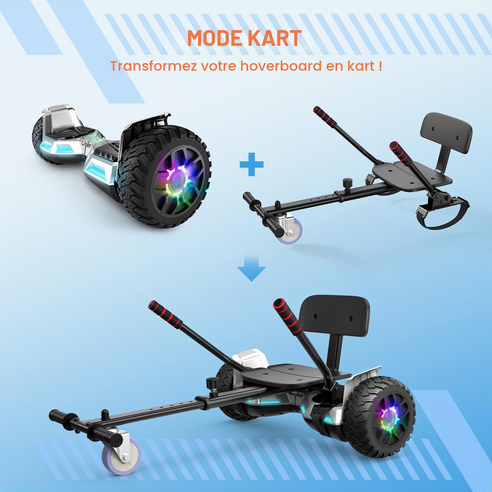 SISIGAD Hoverboard SUV et Kart avec Bluetooth, Hoverboards tout-terrain 8,5" Hummer, meilleur cadeau pour les enfants