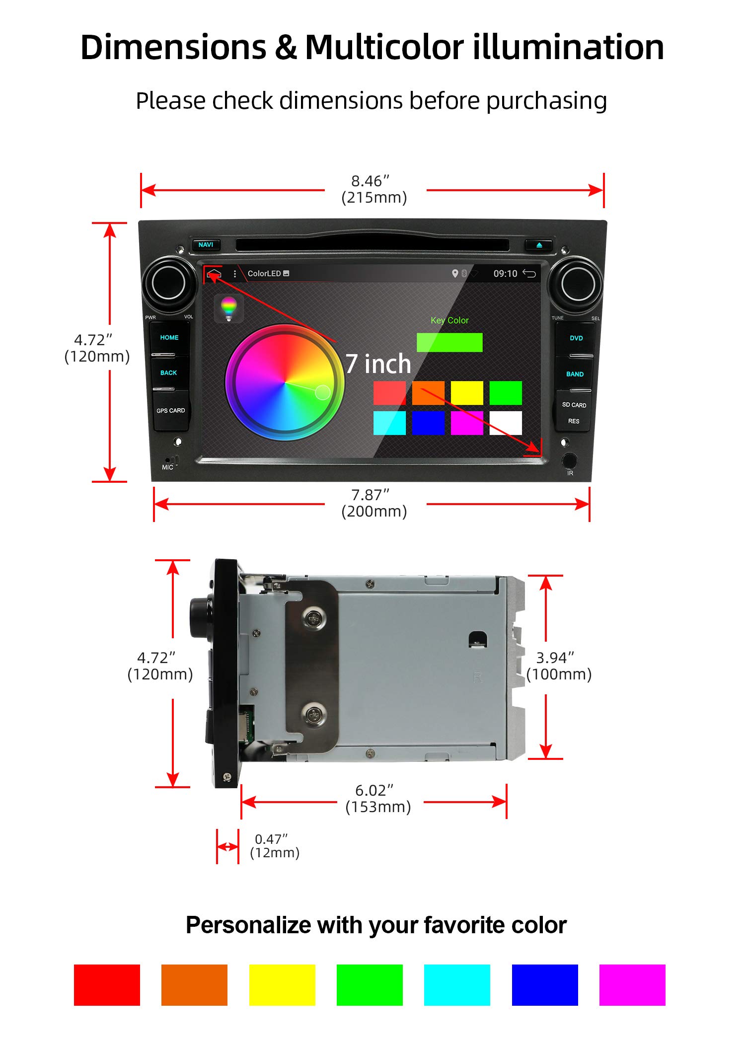 Android 9.0 Double Din Car Stereo Head Unit Octa Core 7" GPS Car DVD
