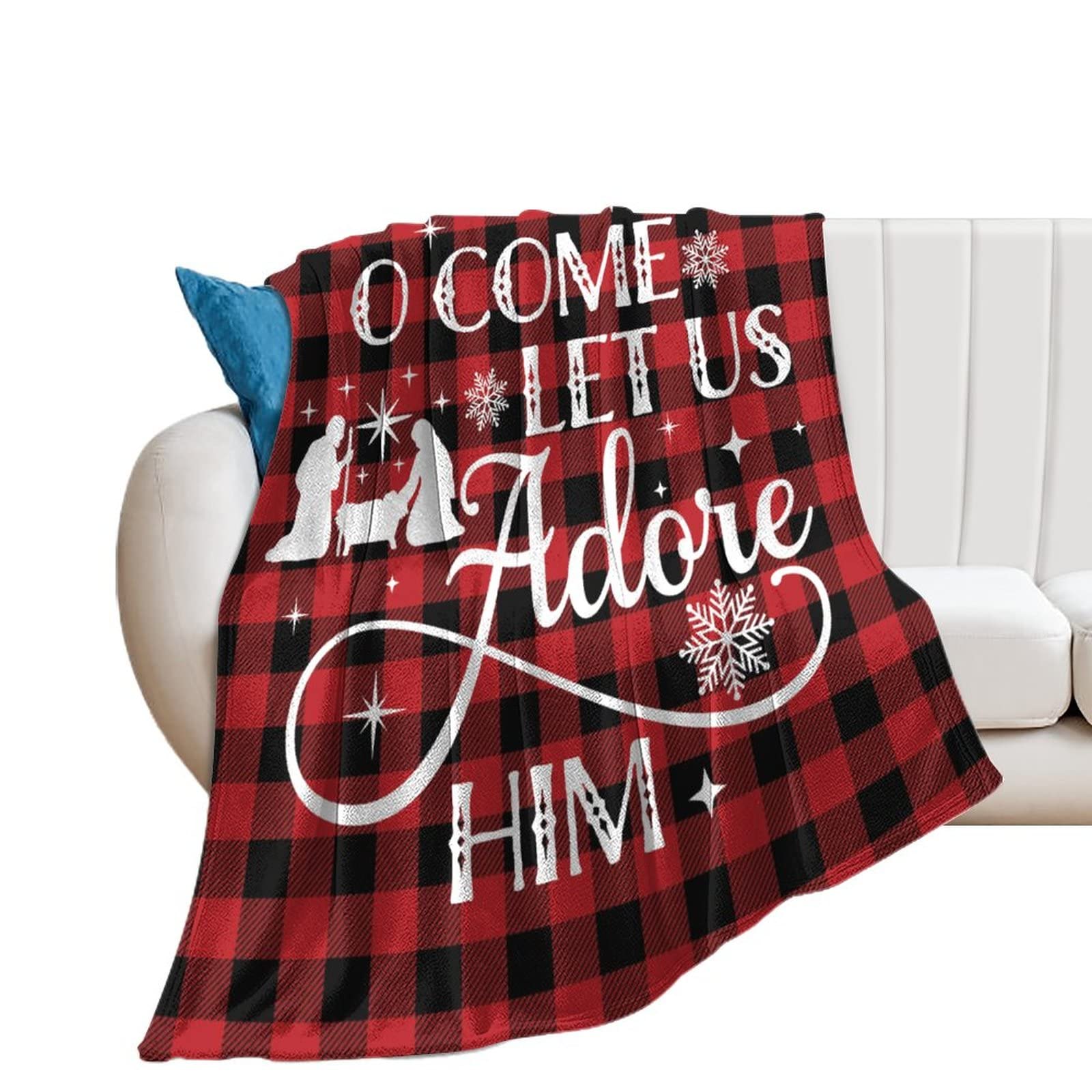 Couverture flanelle O Come Let Us Adore Him plaid rouge canapé lit bureau