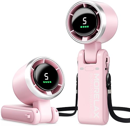 Morelax Ventilador de mano personal, ventilador turbo de alta velocidad, 5 velocidades con pantalla LED, potente motor, 4000 mAh, ventilador de