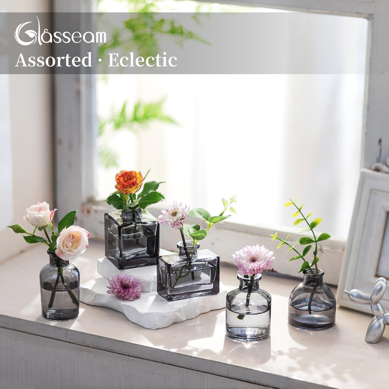 Set Di 6 Vasi In Vetro Trasparente Glasseam – Piccoli Cilindri Per Fiori, Centrotavola, Decorazione Casa