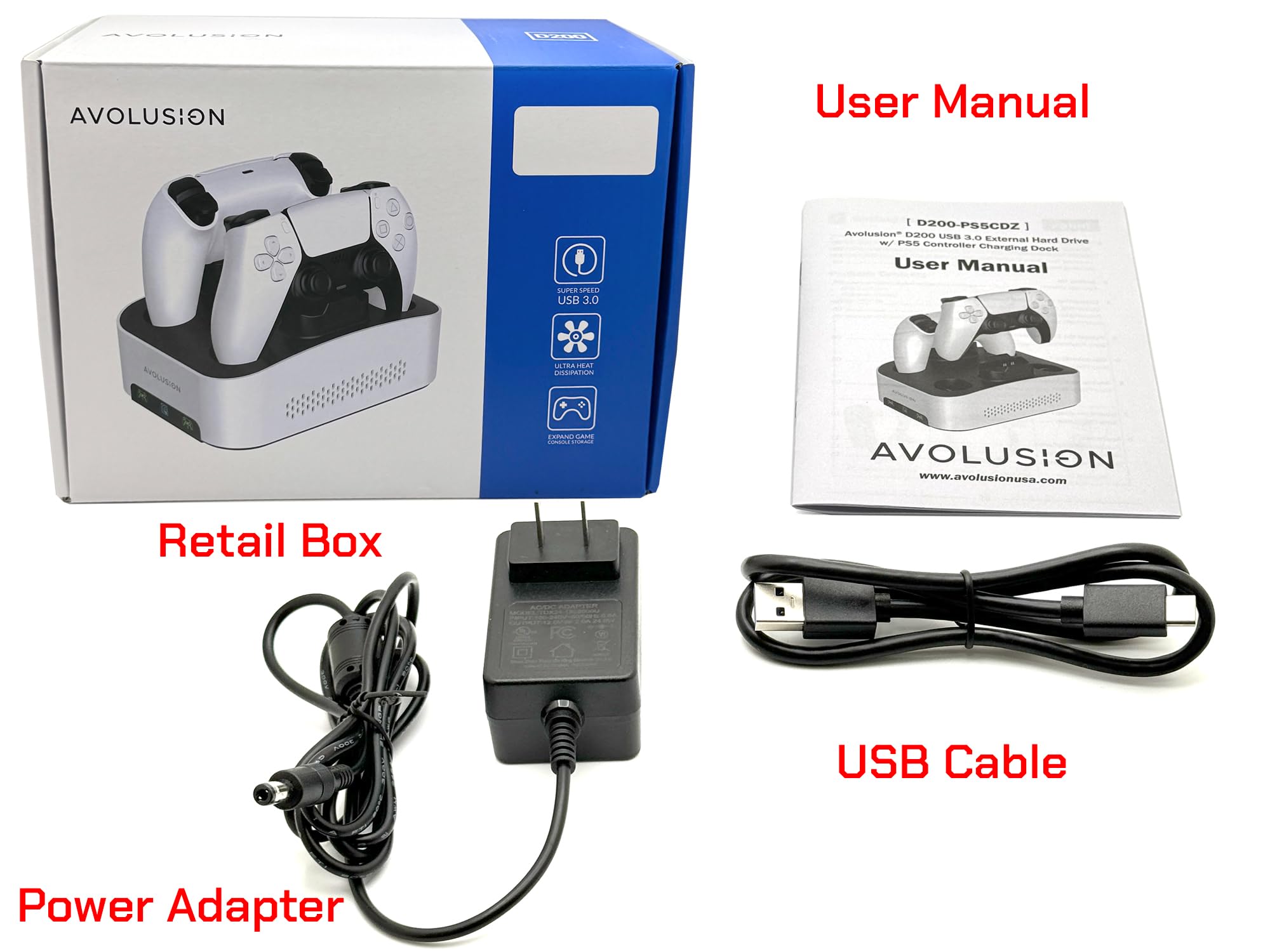 Avolusion D200 - Disco Duro Externo para Juegos USB 3.0 de 3 TB con estación de Carga para Consola de Juegos PS5