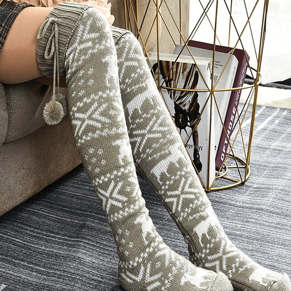 Medias Navideñas para Mujer, Calcetines por Encima De Rodilla Tejidos para Otoño Y Primavera, Calcetines Largos Gruesos Y Cálidos Y Encantadores para Mujer