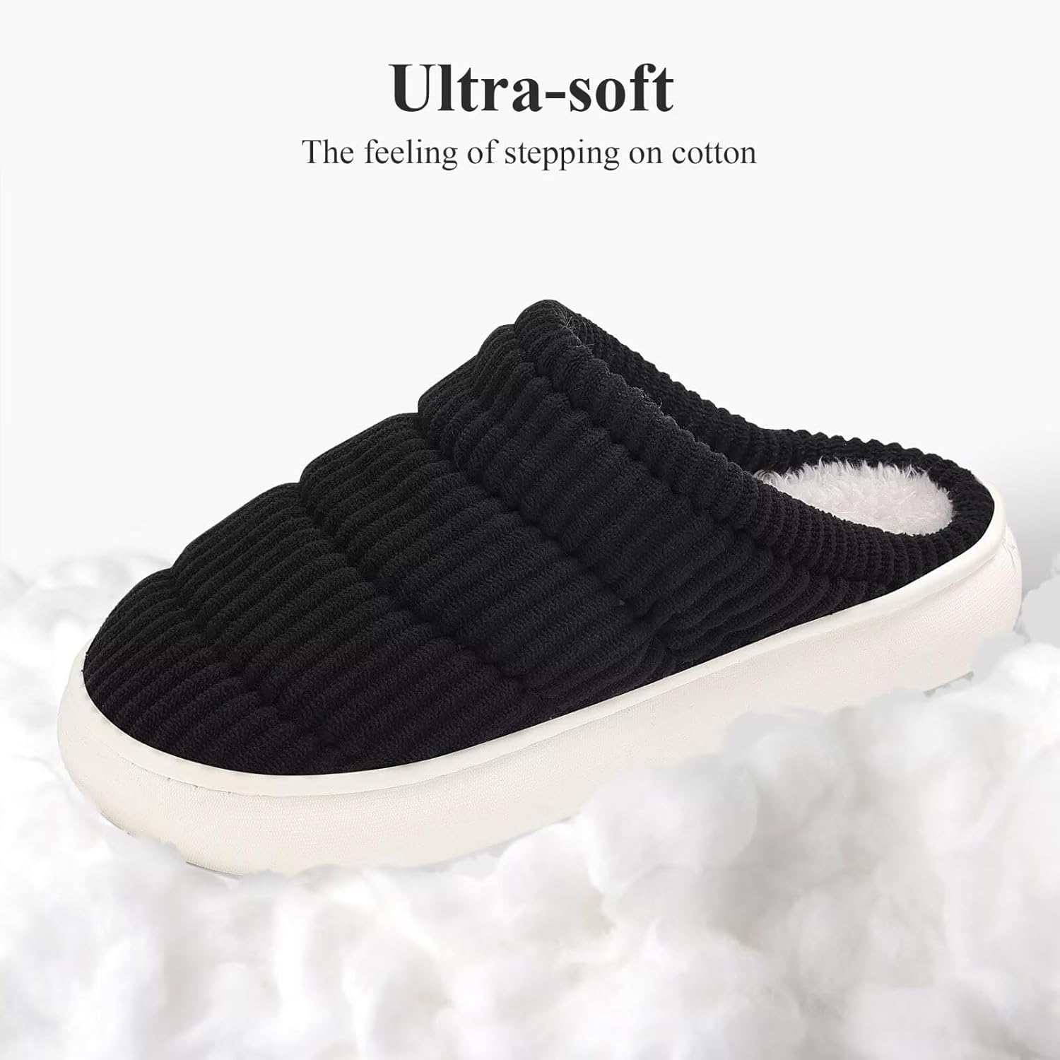 NineCiFun Womens House Shoes Warm Memory Foam Slippers for Women Indoor Soft Fleece Lined Womens Slippers Black,13-14 - Image 4