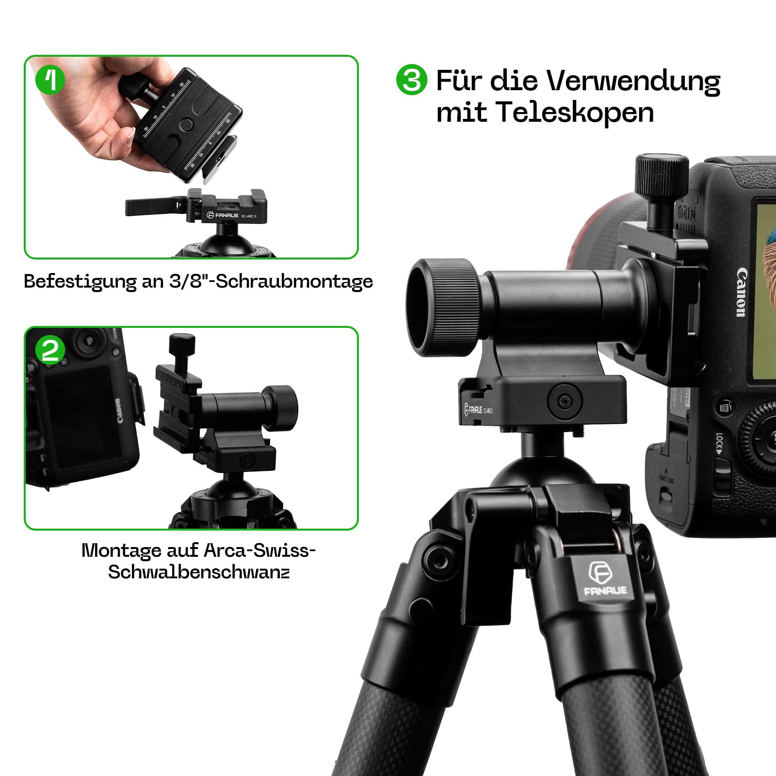 FANAUE MH-100 Gimbal-Kopf für Einbeinstative, Arca-Swiss-kompatibel