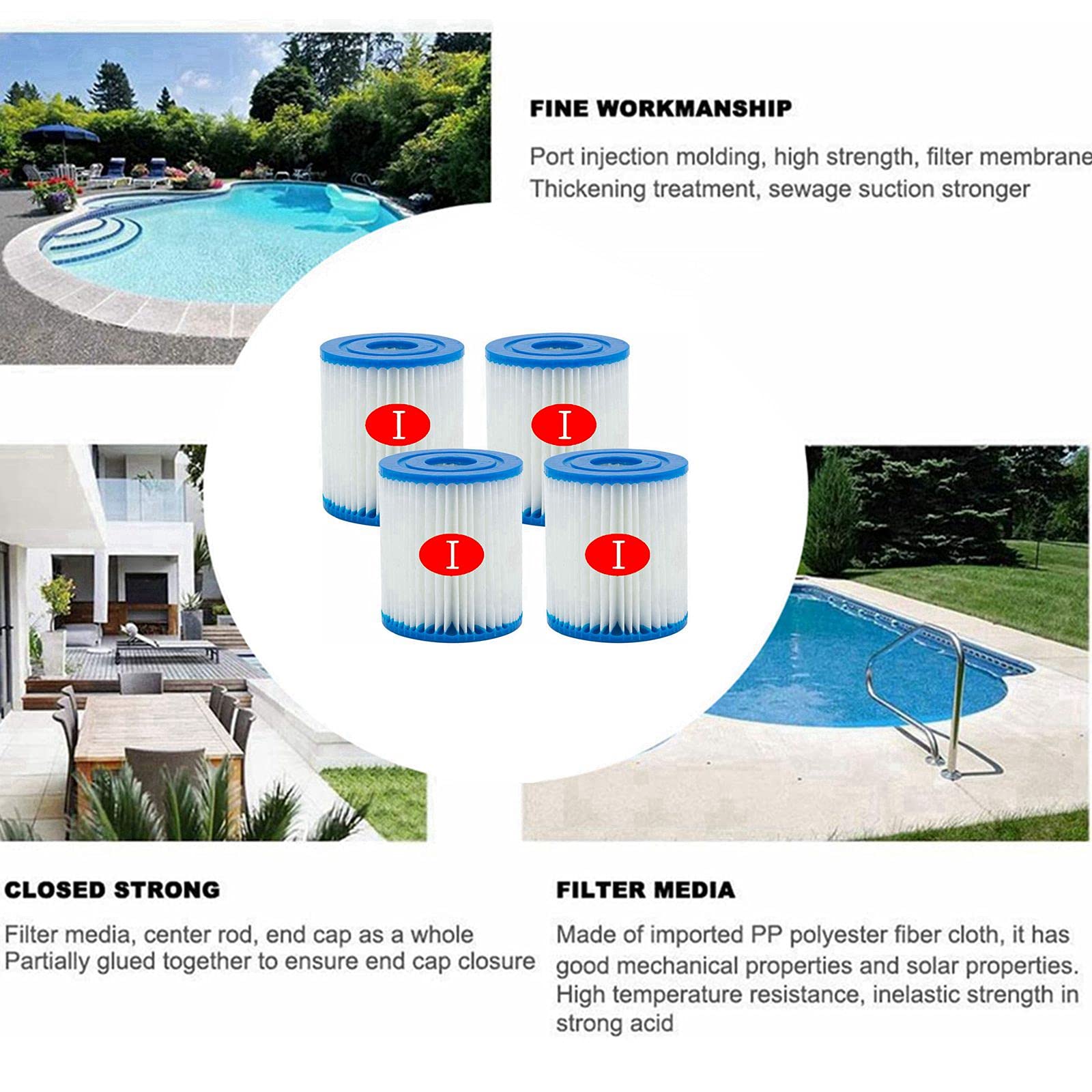 Für Bestway Pool-Filterkartusche Größe 1, Filterkartusche für aufblasbares Schwimmbecken, 3,1 x 3,5 Zoll Ersatz-Easy-Filterkartusche für Bestway Typ I (8 PCS)