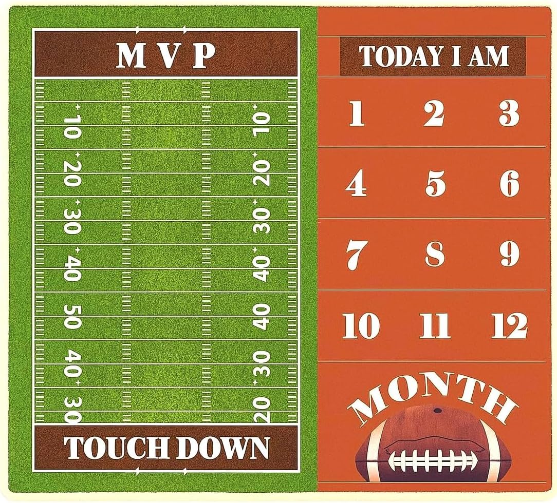 Football Field Baby Monthly Milestone Blanket – Soft Fleece Photo Background for Newborn Pictures, Sports Theme Baby Boy & Girl Tracker, Months 1–12 Keepsake Photography Mat