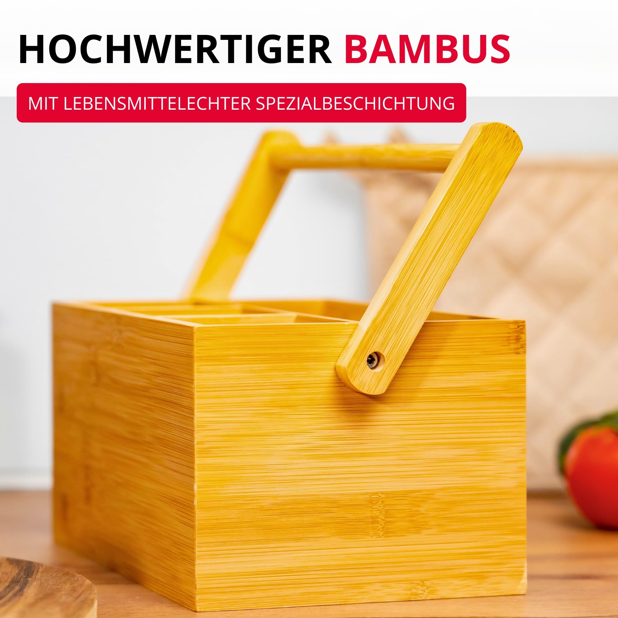 Westmark Küchen-Organizer/Tischbutler, 4 Fächer, mit Tragegriff, Maße: 28 x 15 x 22 cm, Bambus, Tapas + Friends, Hellbraun, 69802270
