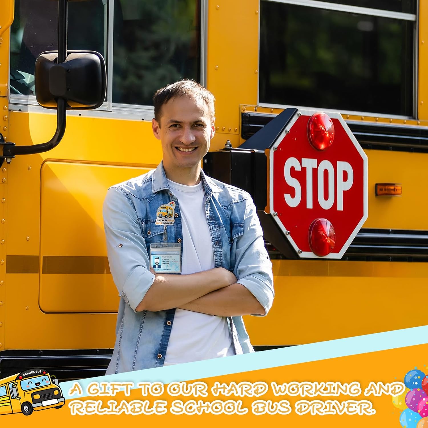 Landical 12 Pcs End of Year Graduation Gifts for School Bus Driver Thank You ID Badge Reel Retractable Badge Holders with Clip School Bus Driver Appreciation Gifts for Him(Appreciation)
