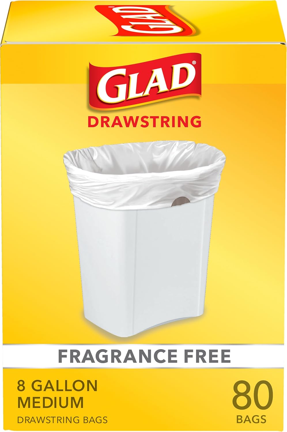 Glad Medium Trash Bags 8 Gallon Fragrance Free Garbage Bags with Drawstring 80 Count