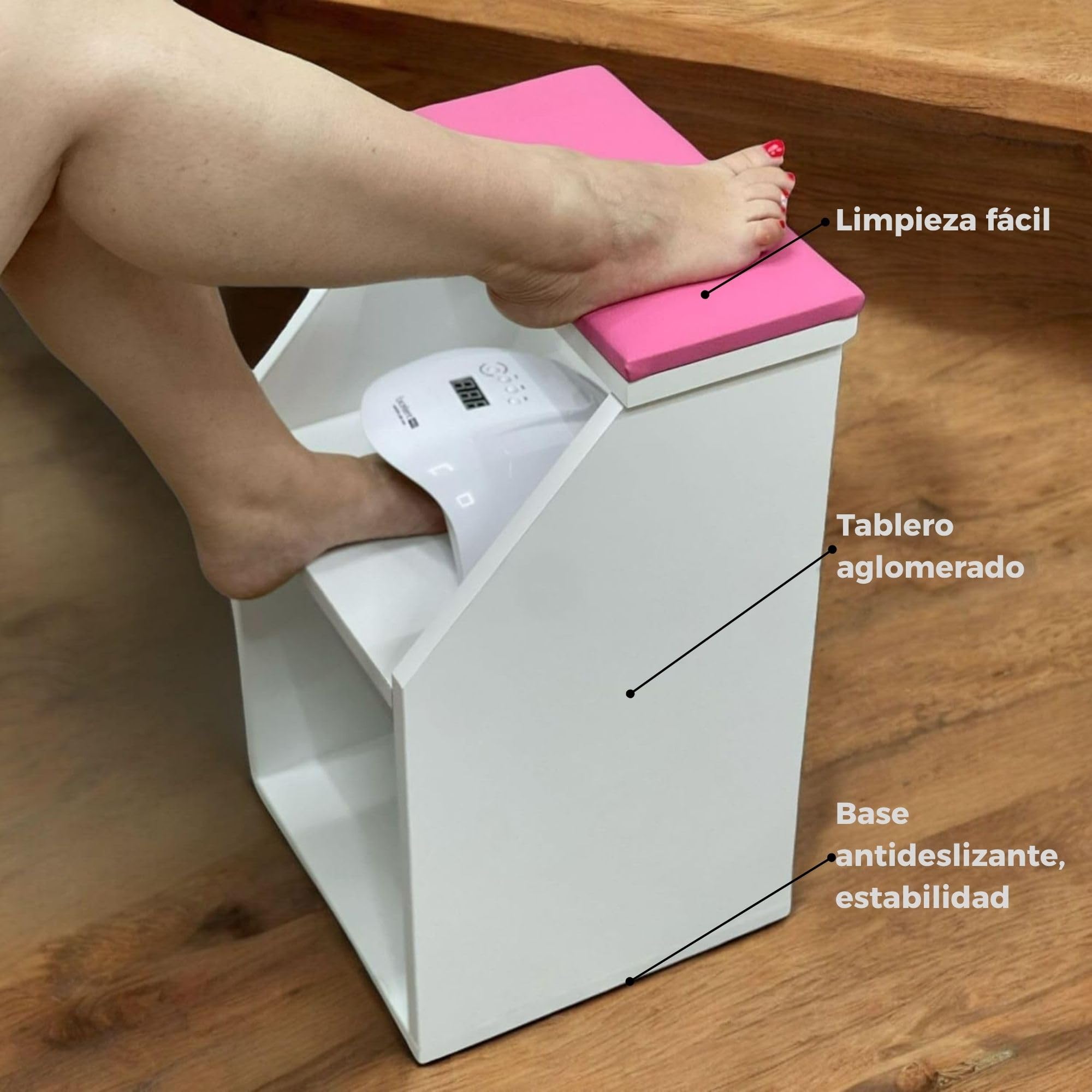 Reposapiés Pedicura Profesional Soporte Ergonómico para Salón de Uñas | Antideslizante, Listo para Usar, Fabricado en España | Estética y Manicura Profesional, Blanco