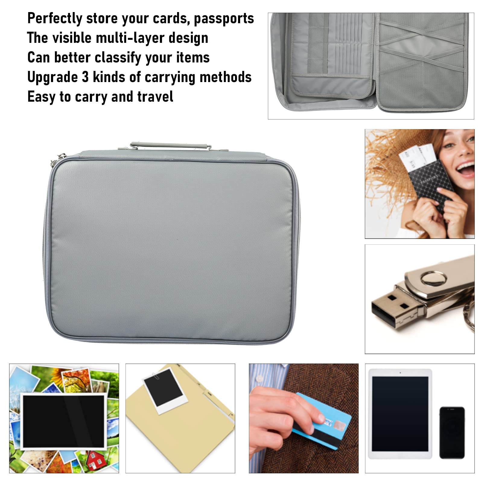 Cyrank Bolsas organizadoras de Archivos, Bolsa de Documentos ignífuga, Bolsa de Documentos ignífuga, Impermeable, portátil, de Gran tamaño, Organizador de Archivos de múltiples Capas(Plata)