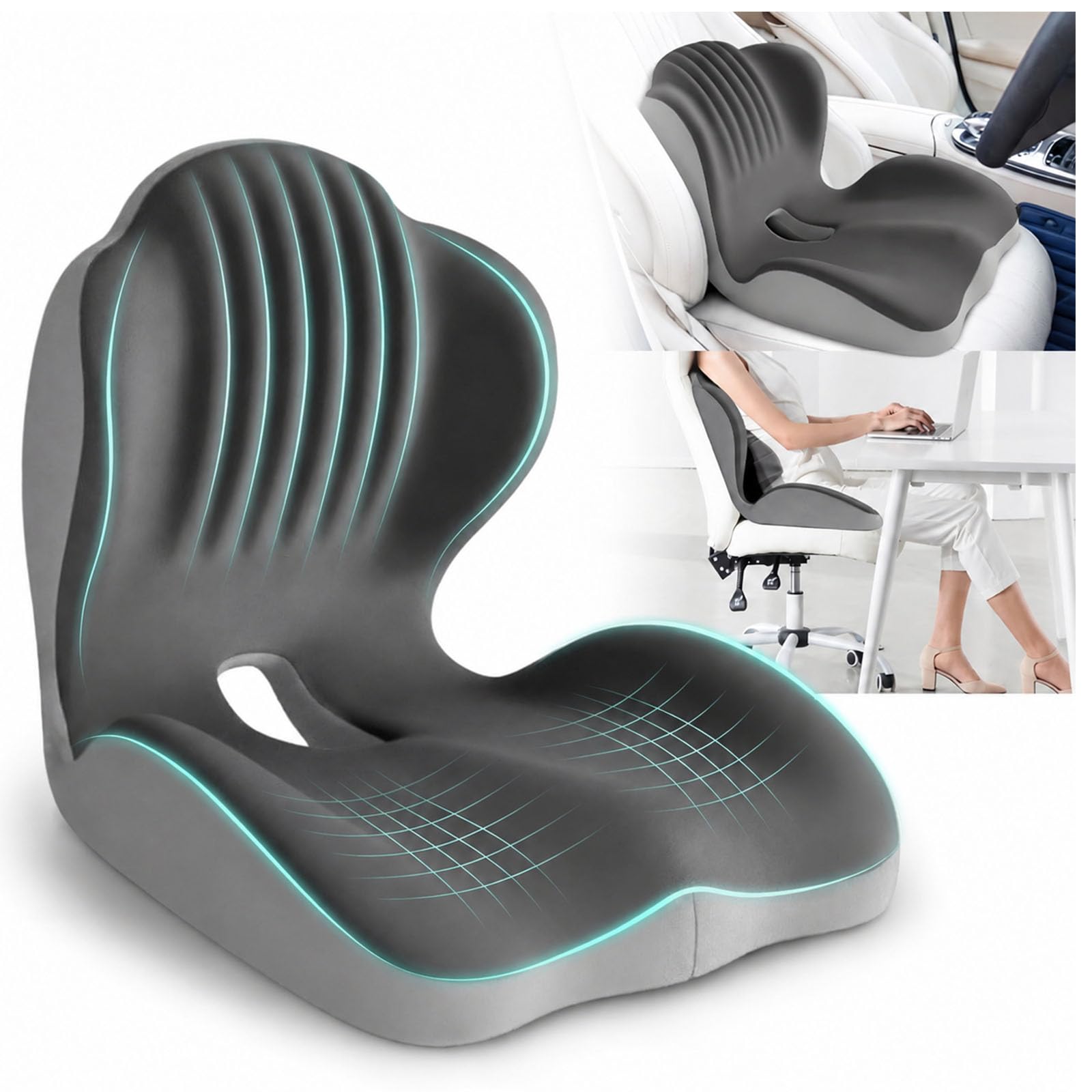 Zealburst Ergonomic Memory Foam Seat Cushion, Lumbar Support Cushion For Back And Butt Comfort, High-Density Memory Foam Seat Pad For Car, And Home Use (A)