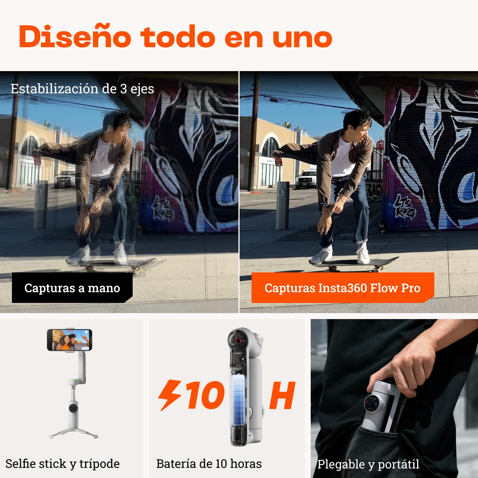 Insta360 Flow Pro Paquete de Trípode Pro - Gimbal estabilizador de teléfono impulsado por IA, Seguimiento 360º Infinito, estabilización de 3 Ejes, trípode Incorporado, portátil y Plegable