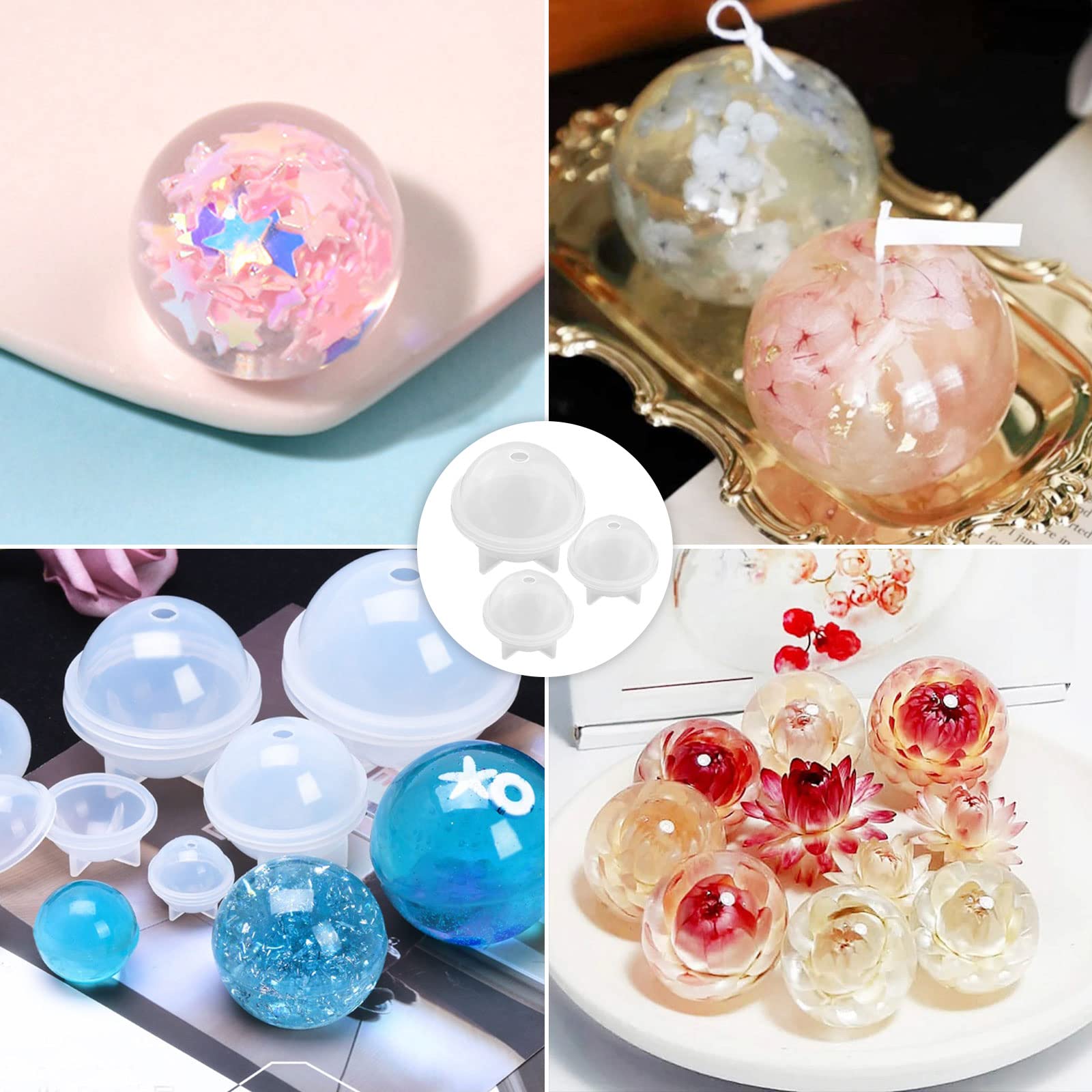 Lot De 2 Moules Sphère En Silicone Pour Résine Époxy - Grandes Boules 11,9cm Et 10,2cm Pour Fleurs Séchées Et DIY