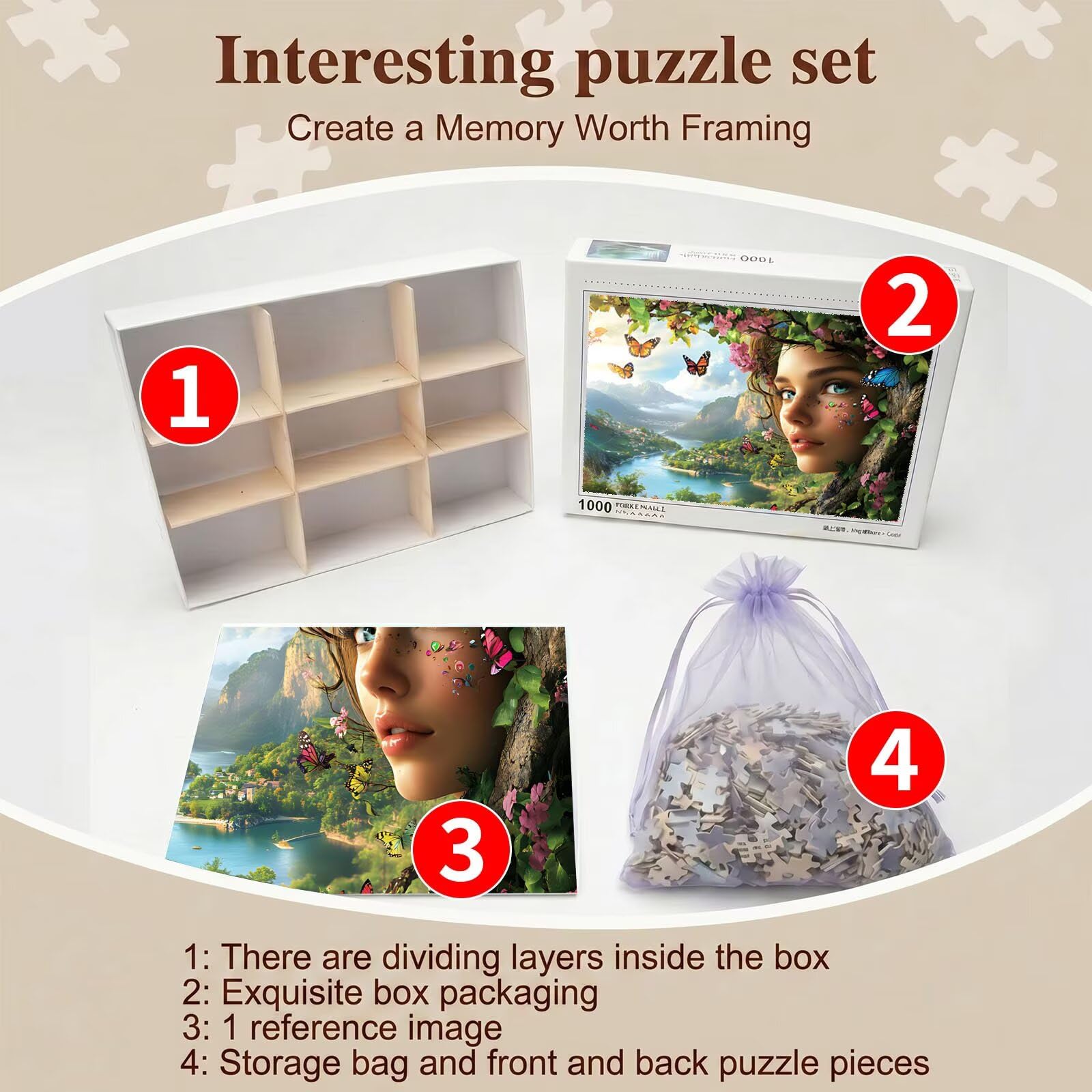 donna Farfalla Puzzle 4000 Pezzi per Adulti, Puzzle in Legno - Collezione Classica con Poster Incluso -Sfida di Concentrazione e Passatempo Antistress, Gioco Educativo per Famiglia, 141 x 87 cm f0-817