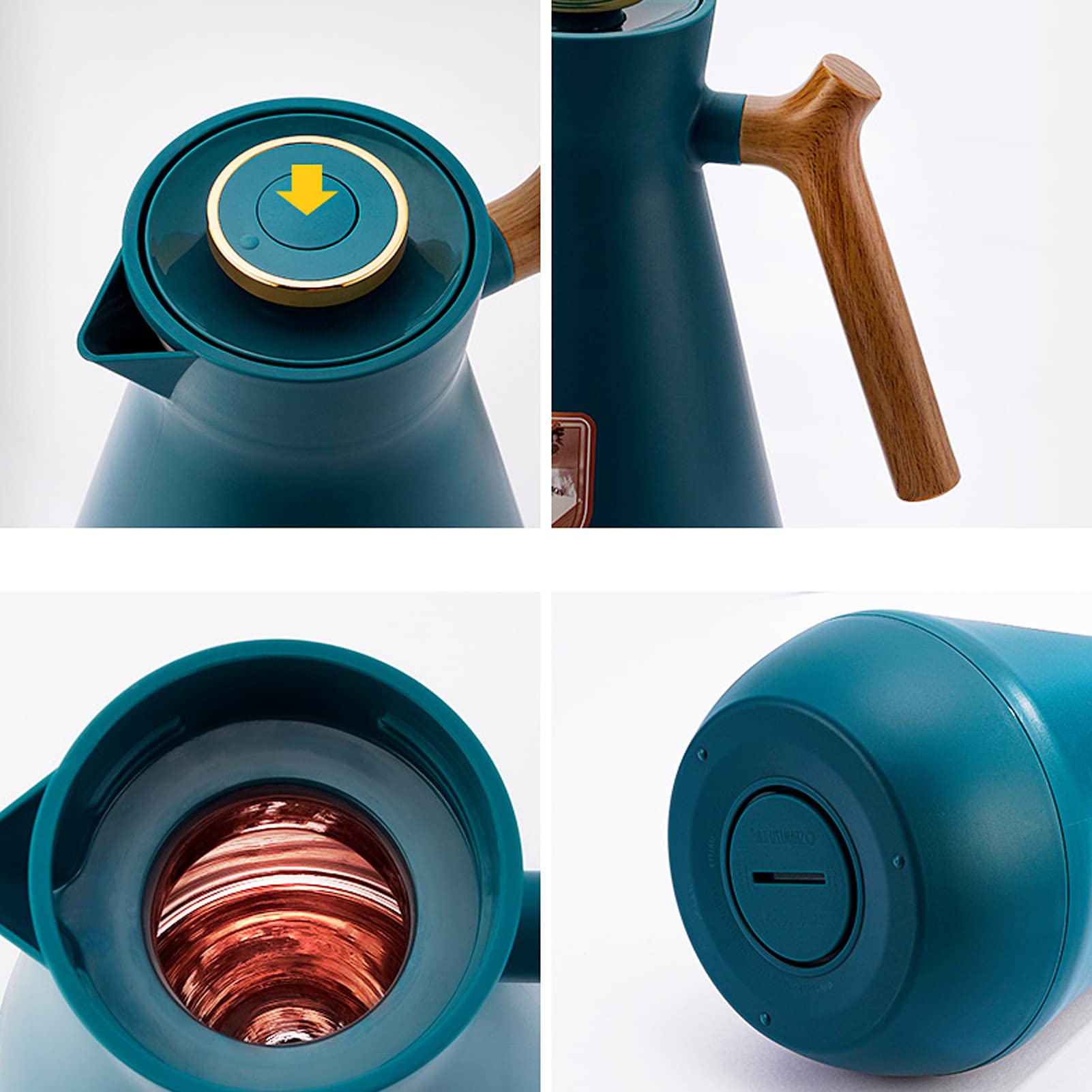 Thermoskanne Isolierkanne Vakuum Isolations, Heißer Und Kalter Thermosflasche, Kaffeekaraffe Mit Einfachem Sicherheitsschubknopf, Für Zuhause, Büro, Hotel (Braun,1L)