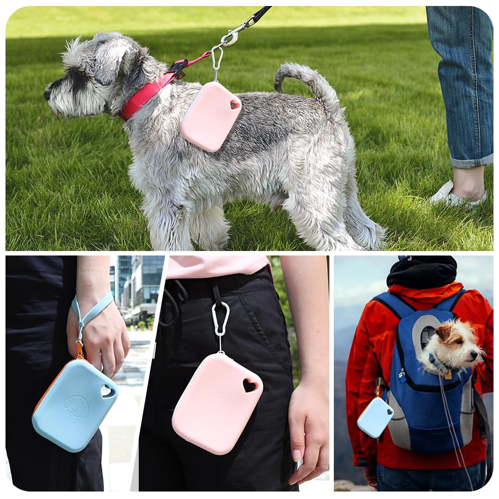 FIDWALL 2 stuks siliconen tas voor snacks voor honden, wandeltassen voor honden en katten, zakformaat, gemakkelijk te reinigen, design met ritssluiting en polsriem, blauw en roze