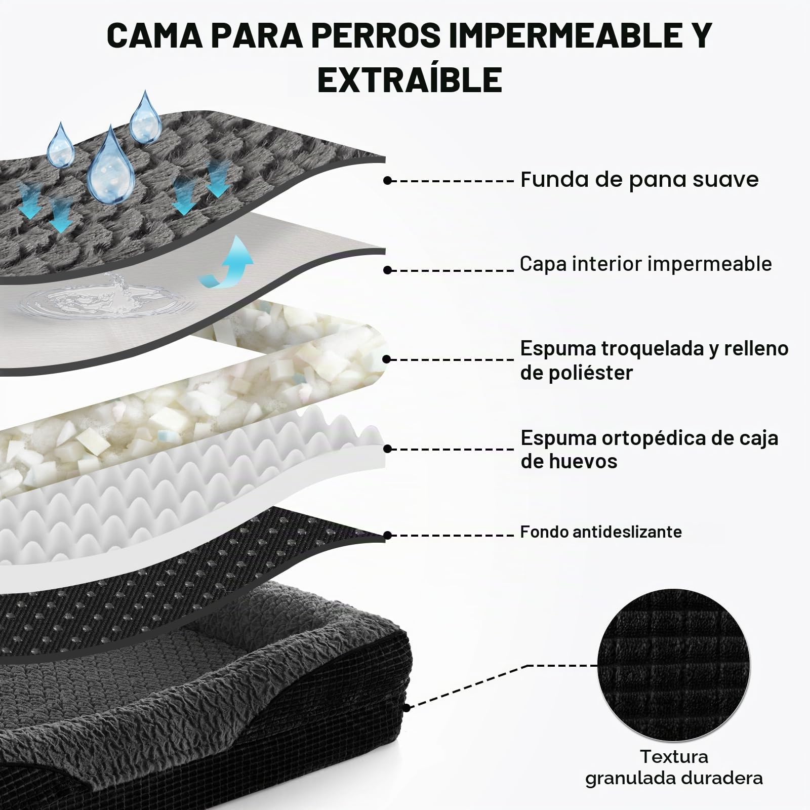FURTIME Cama ortopédica para Perros Grandes, Cesta para Perros de Espuma viscoelástica XL, extraíble y Lavable, Cesta Antideslizante para Perros, sofá para Perros de Borde Alto, 107 x 81 x 19 cm