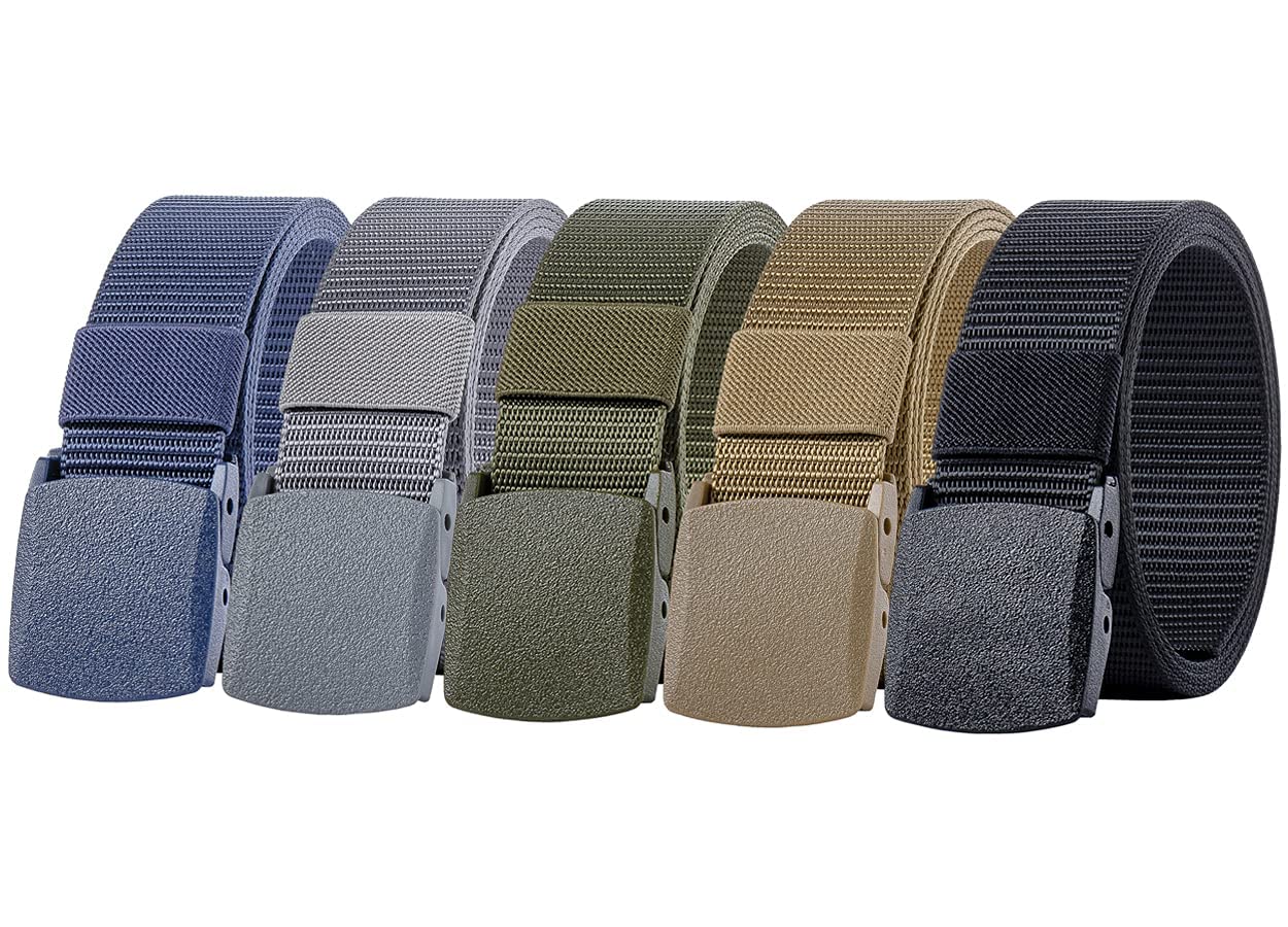 NOSKIN 5Pcs Nylon Military Tactical Belt Webbing Canvas Outdoor Web Belt with Plastic Buckle