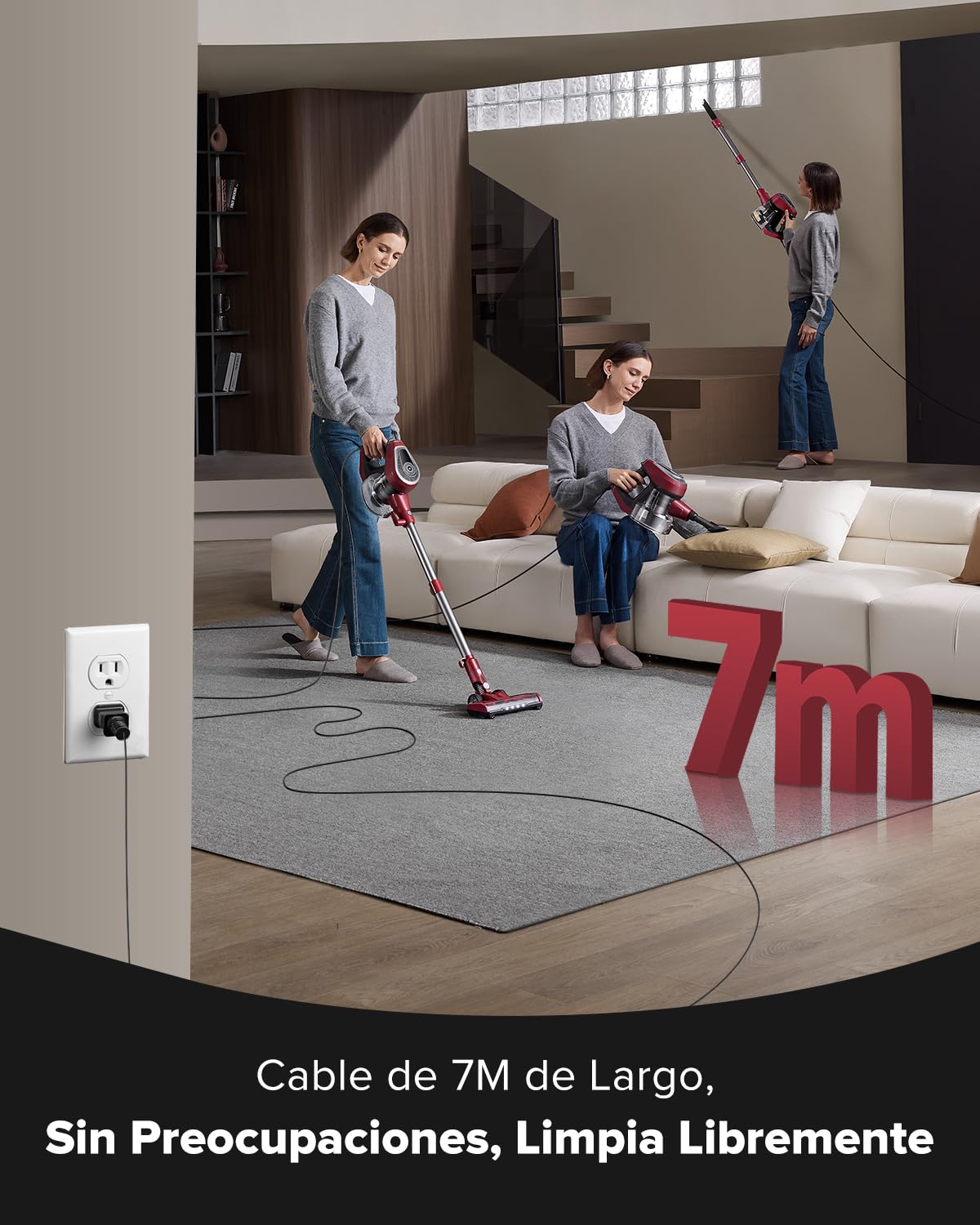 Vexilar C8 Aspiradora con Cable 60KPa/600W, Aspiradora con 7 Metros de Cable, Fácil Guarda, Ligero, 1,5L Depósito de Polvo, Multiusos Aspirador Vertical, Aspirador para Suelos/Alfombras/Pelos/Coche