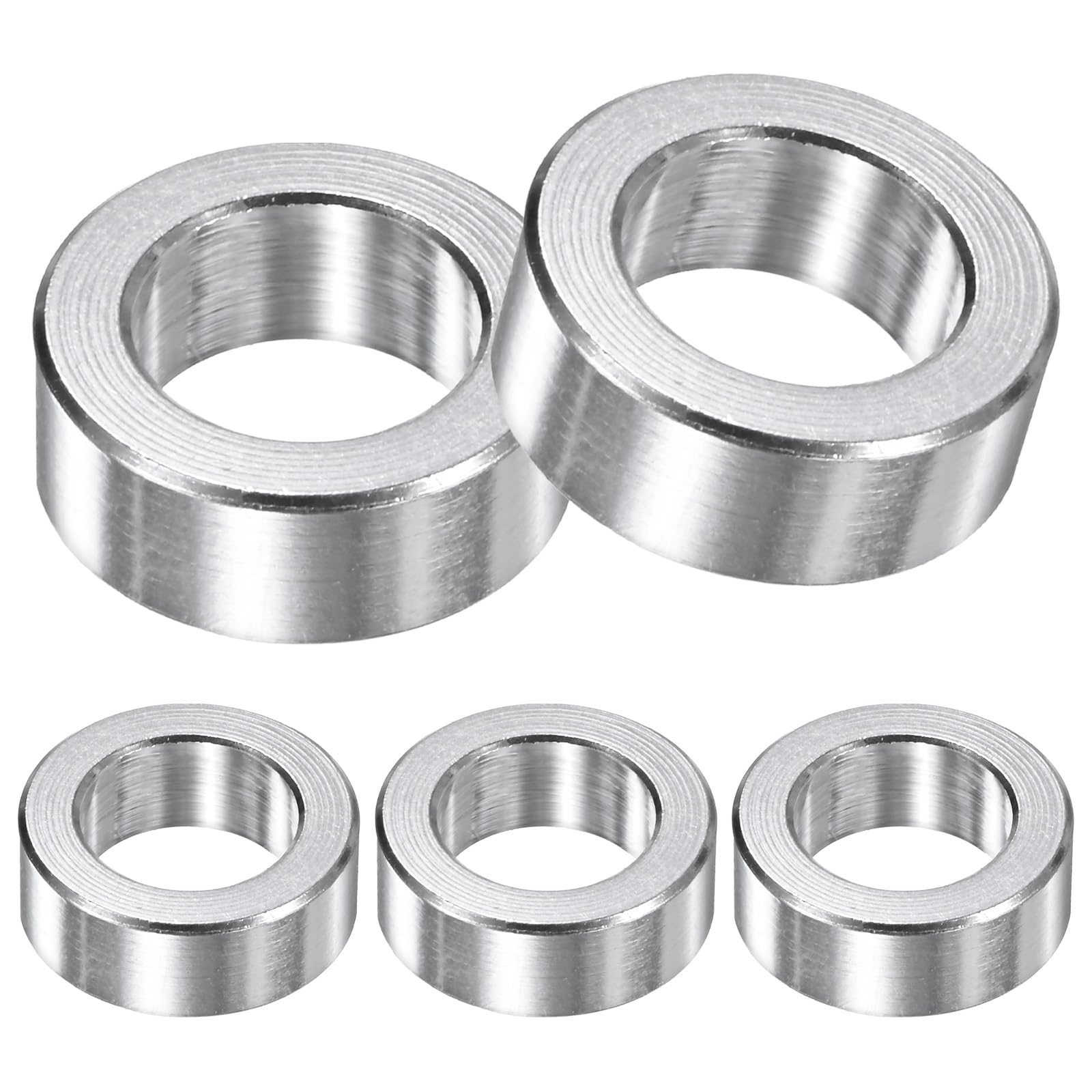 M METERXITY 5-Pack M10 Aluminum Spacers 10.2mm ID x 16mm OD x 6mm l Metal Screw Standoff Bushing Plain Finish Round Spacer Aluminum for Screws Bolts