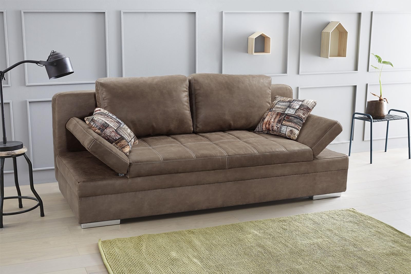 luma-Home 15116/ Funktionssofa mit Gästebett und Bettkasten, Braun