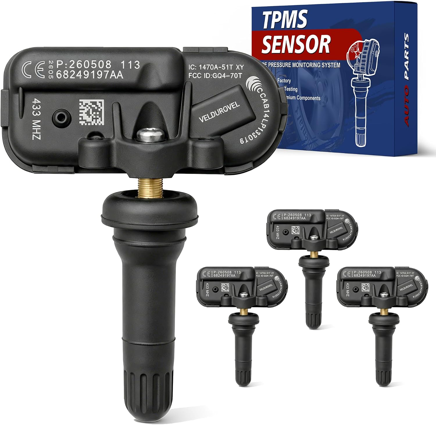 433MHz 4PCS Pre-Programmed Tire Pressure Monitoring Sensor | Fit for Ram 1500 2014-2018, 2500/3500 2014-2021 & Jeep Cherokee 2014 2015 2016 2017 2018 2019 2020 2021 | Replace 68249197AA