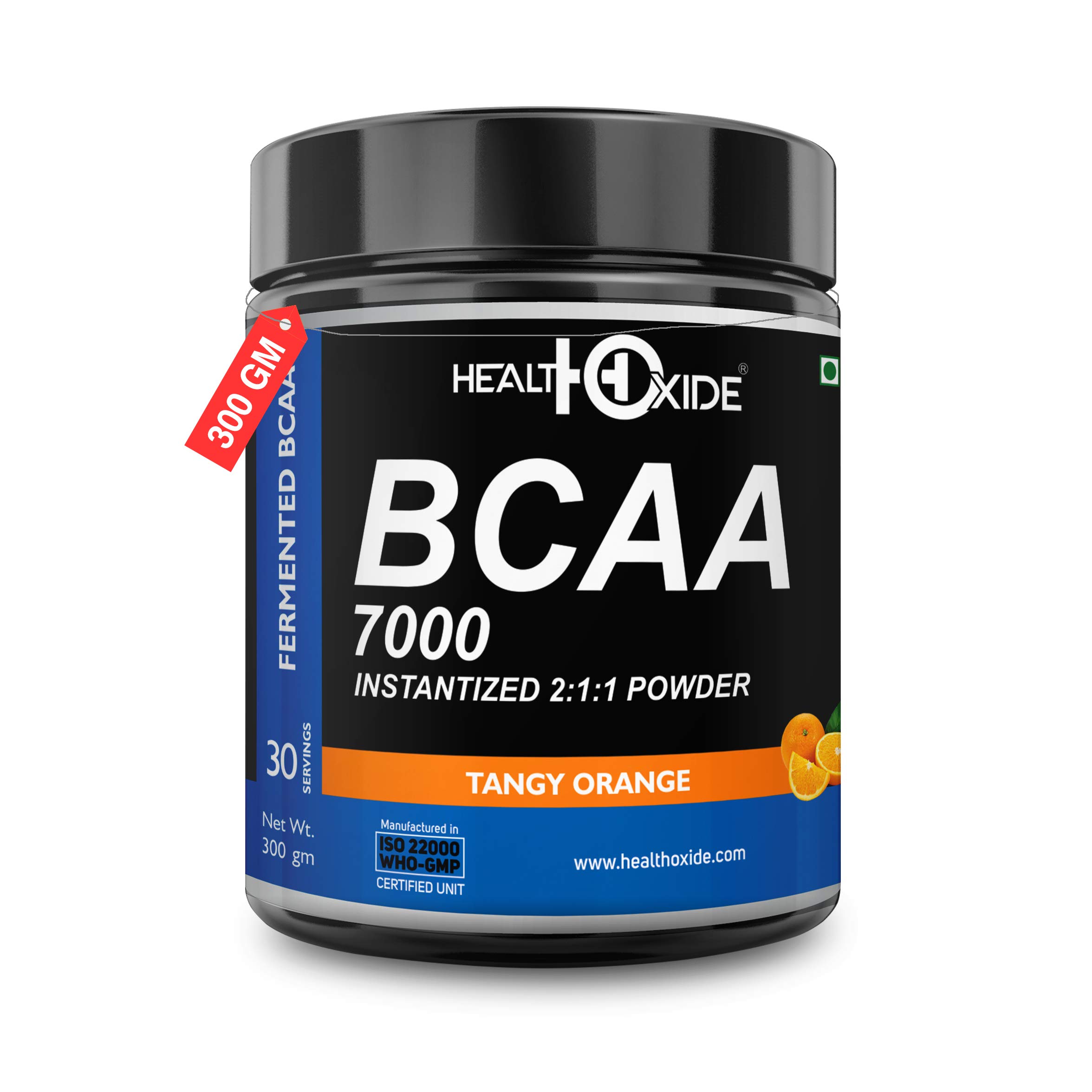 HealthOxide BCAA 7000 Instantized Amino Acid Powder | Orange Flavour | 2:1:1 Ratio | Muscle Recovery, Energy & Endurance Support | Zero Sugar | 300g