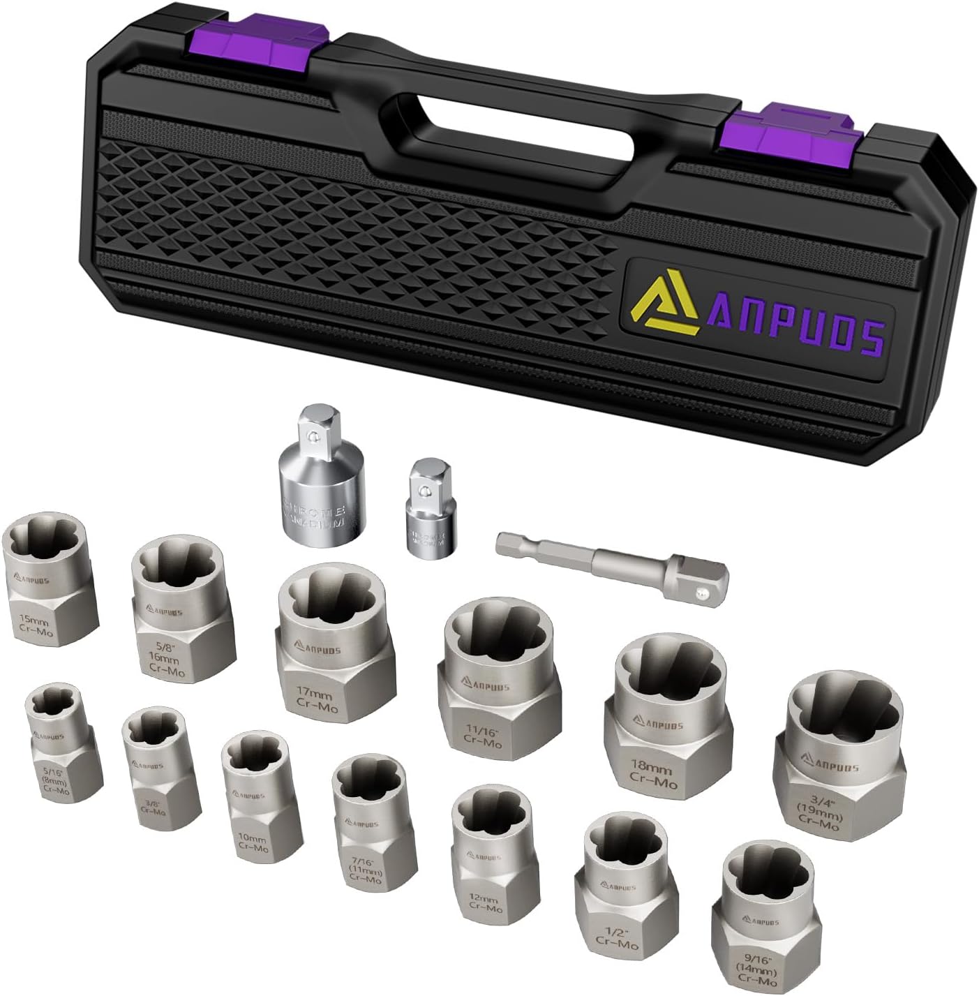 Deep Bolt Extractor Set, 16 PCS Impact Bolt & Nut Remover Set Stripped