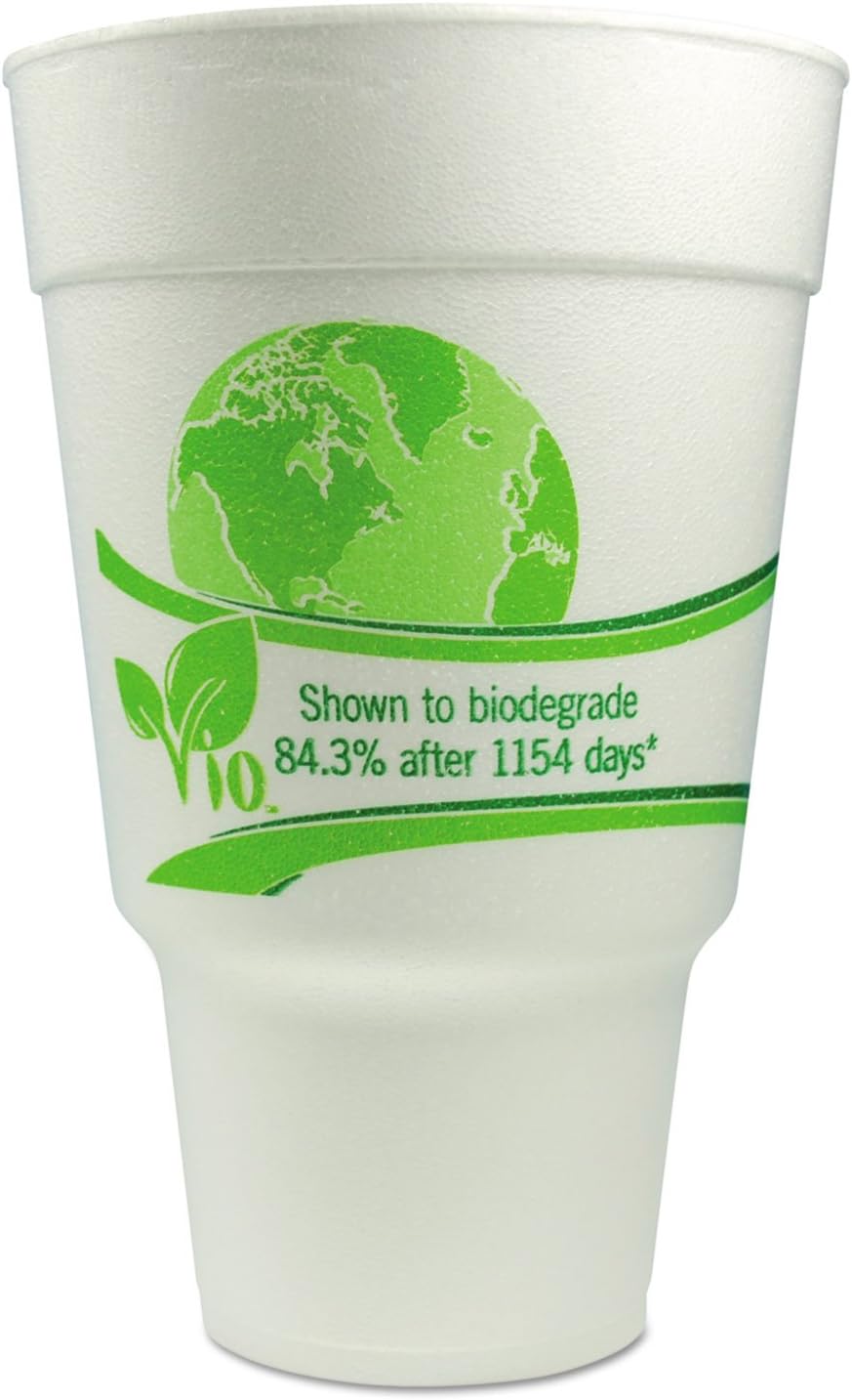 Wincup 32CC32VIO Vio Biodegradable Cups, Foam, 32 oz, White/Green