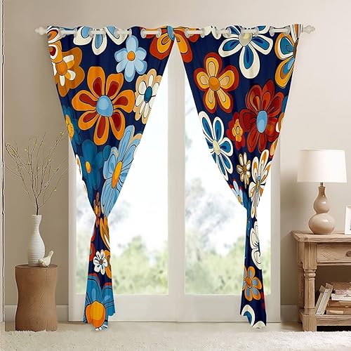 Miniatura 99 de Erosebridal Cortinas retro de los años 60 y 70 de 84 x 63 pulgadas, cortinas opacas rústicas de flores psicodélicas para hombre y mujer, diseño
