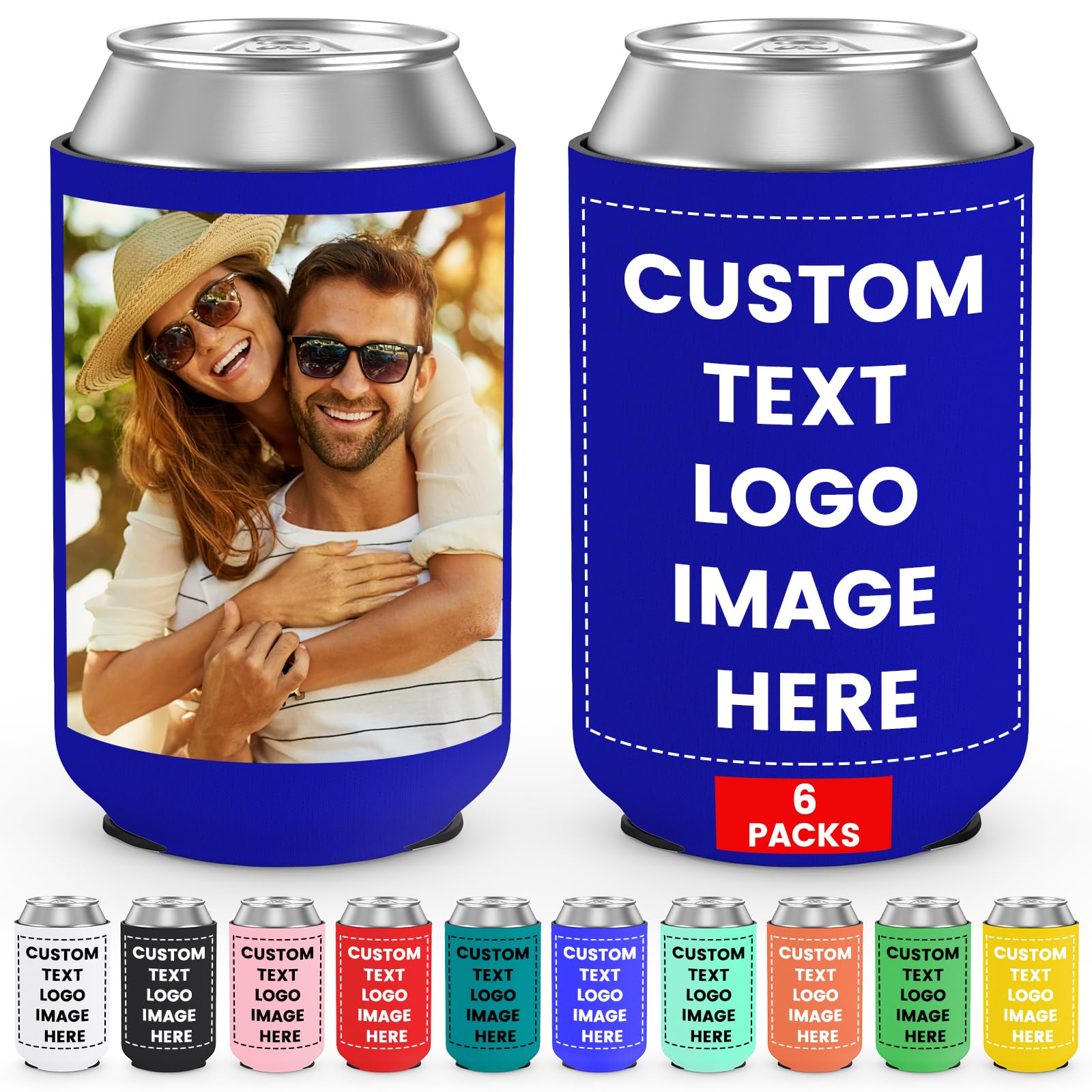 6 Pack Personalized Can Sleeve Coolers with Your Text Logo or Image Wedding Favors Bachelor Party Favors Birthday Party Favors