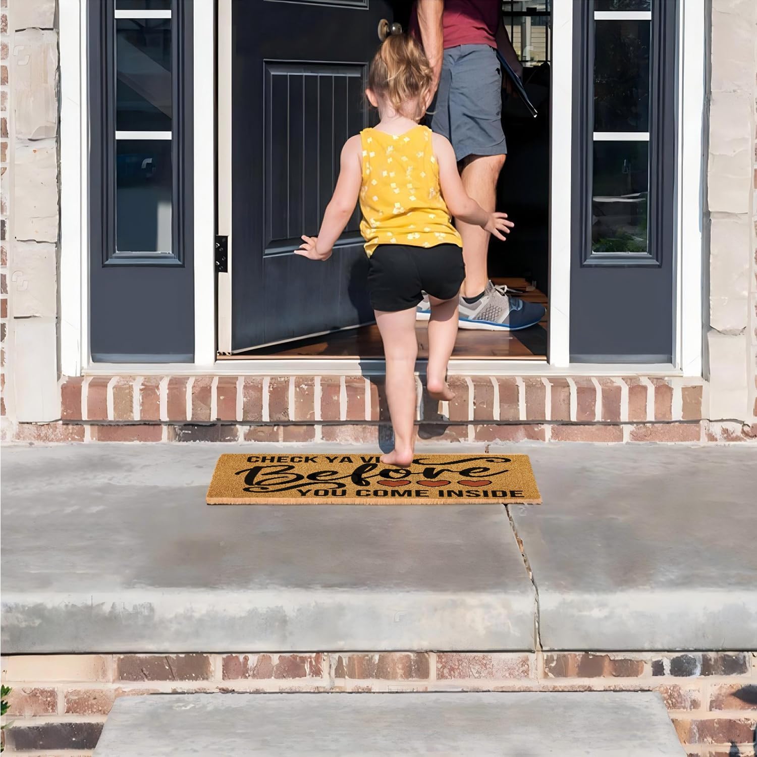 Check Ya Vibe Before You Come Inside Faux Coir Felt Door Mats for Outdoor Entrance with Rubber Backing, 23.6" x 15.7" Size Rubber Washable Door Mats Inside Non Slip Funny
