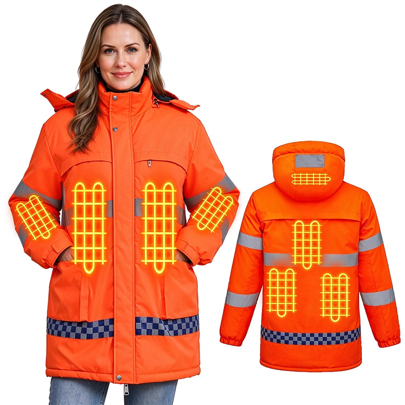 Jacke Beheizbar Herren, Heizjacke Damen Warme Arbeitsjacke Orange,3XL