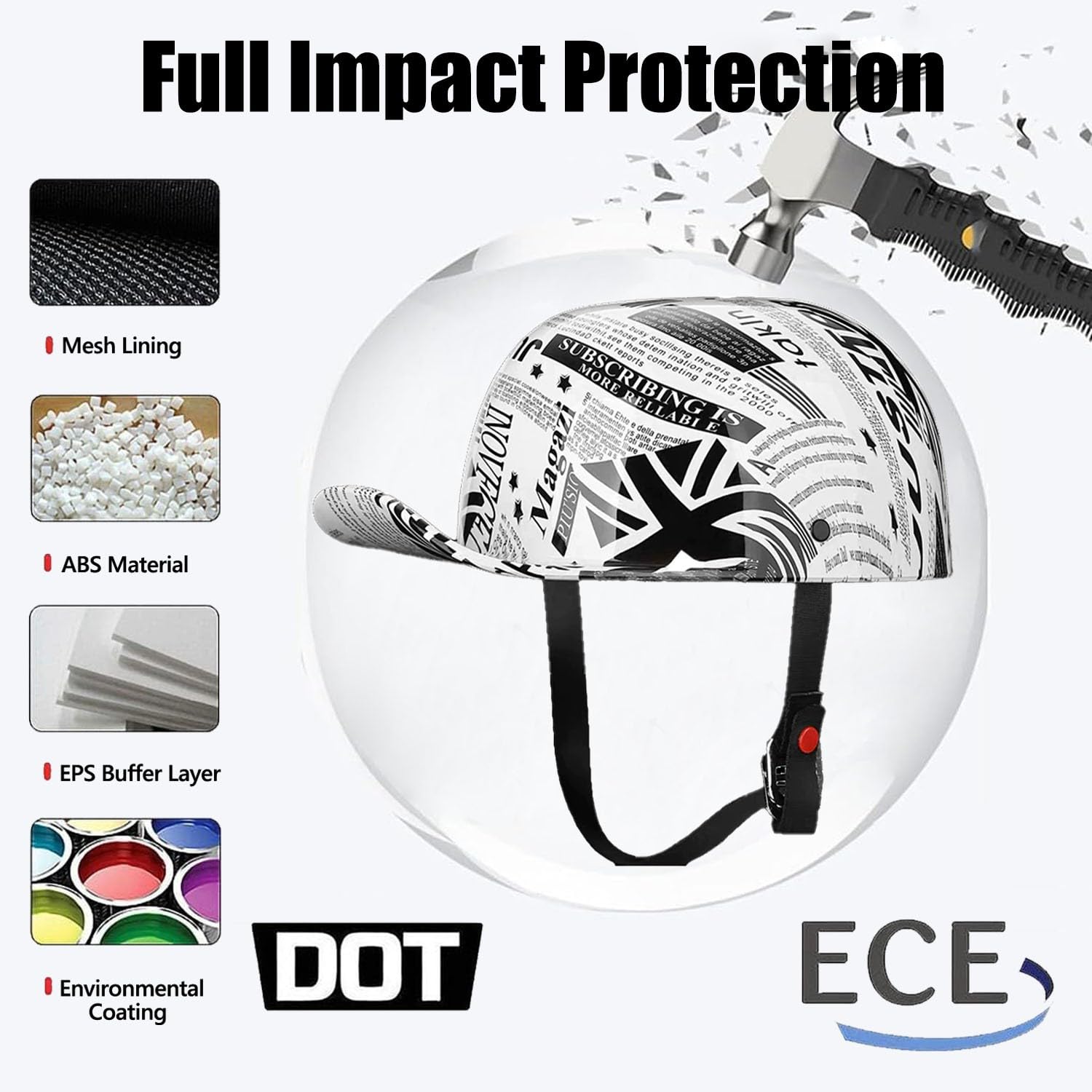 Casque Baseball De Moto Rétro DOTECE Homologué Demi-Casque De Mobylette Adulte Casques Bol Scooter Cyclomoteur pour Hommes Et Femmes Casques Street Cruiser Jet Style
