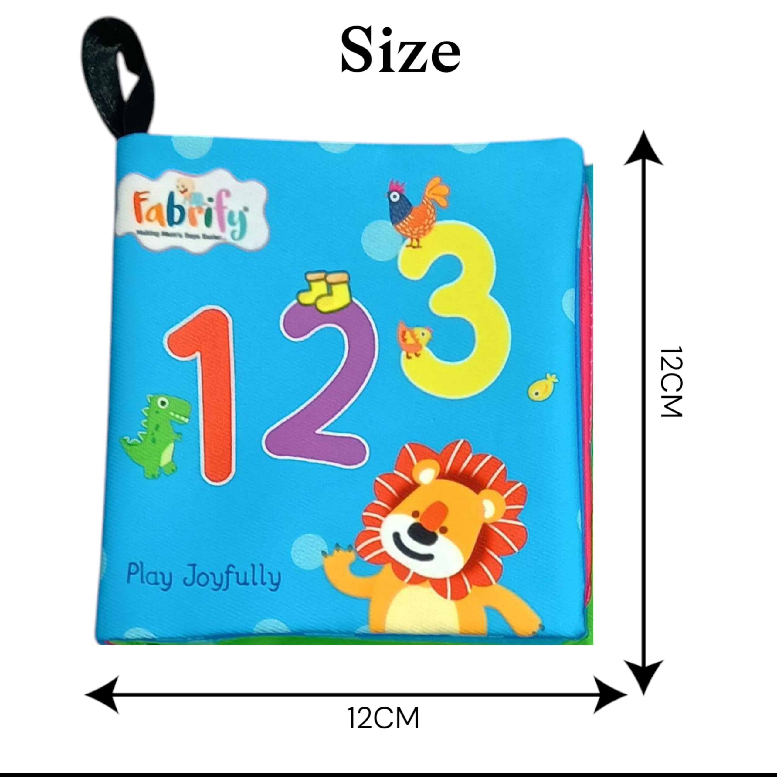 Fabrify 4-Book Set Comes with a Plastic Ring β Soft Sensory Cloth Books for Babies, Crinkle Sound & Washable, Early Learning Themes Alphabet,Shape,Color, Fruits,Numbers,Non-Toxic & Educator 1