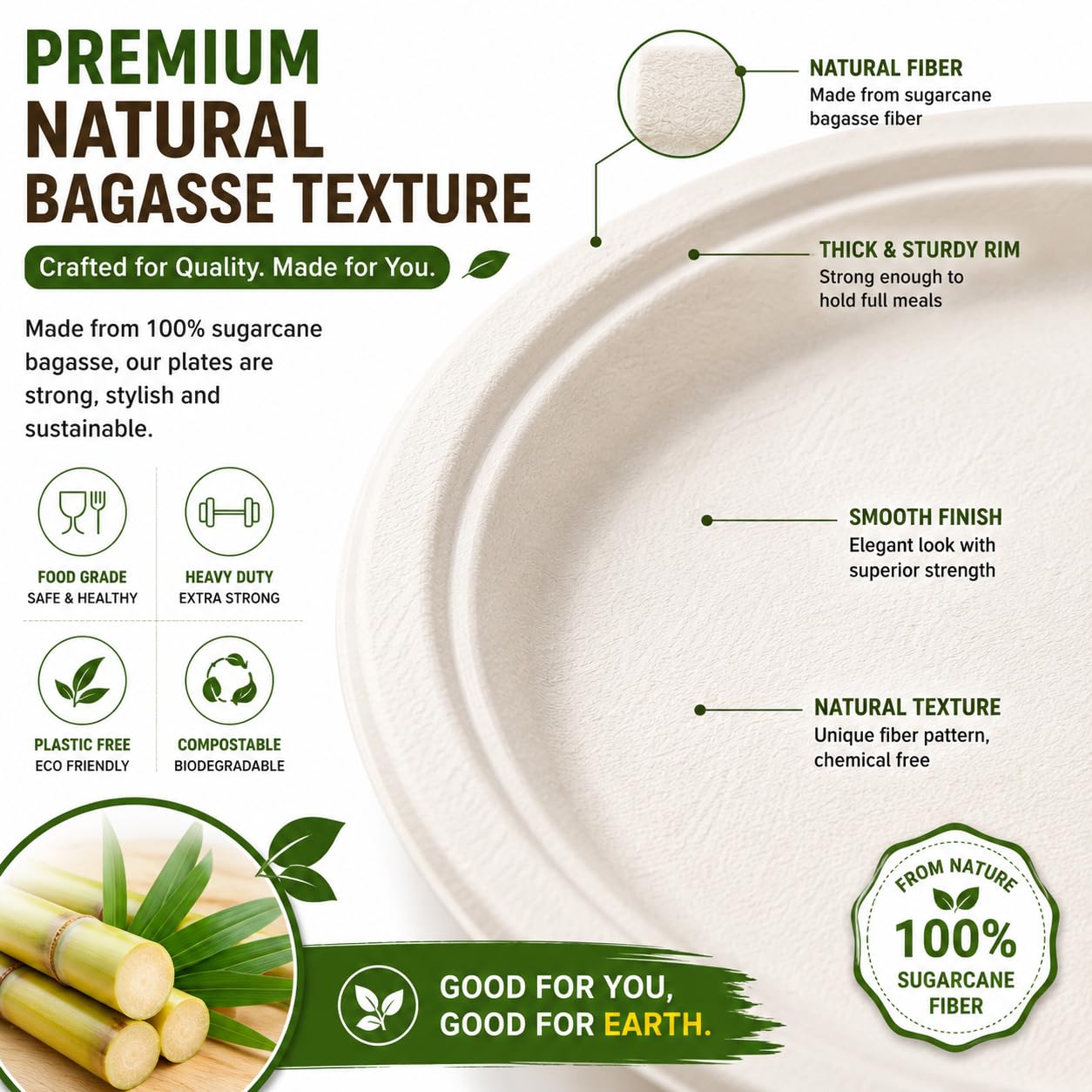 Tia Crafts 12 Inch Disposable Plates Pack of 25, Biodegradable Sugarcane Bagasse Dinner Plates, Eco Friendly Heavy Duty White Paper Plates for Wedding, Party & Catering — Amazon image 8