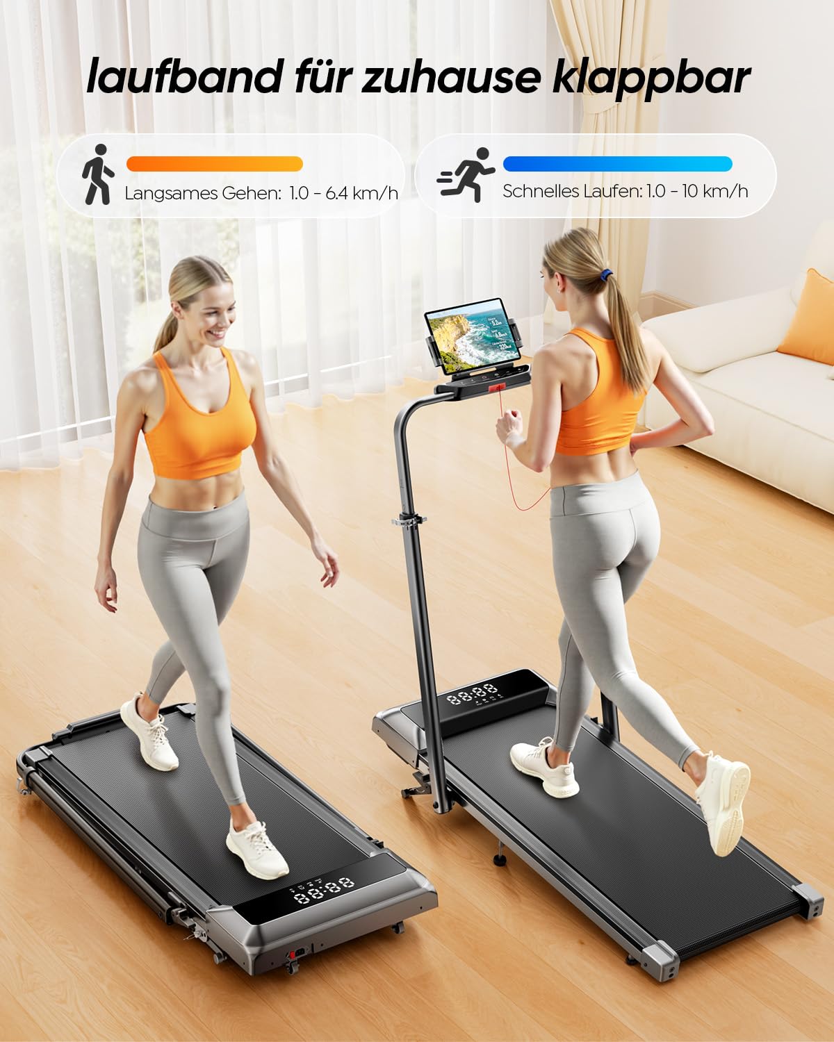 laufband für zuhause mit Neigung, 5 IN 1 Walking Pad mit 12% Steigung, 2.5HP Klappbar Laufband für Zuhause & Büro,2-LED-Anzeige,Bis 136kg Belastbar,Keine Installation