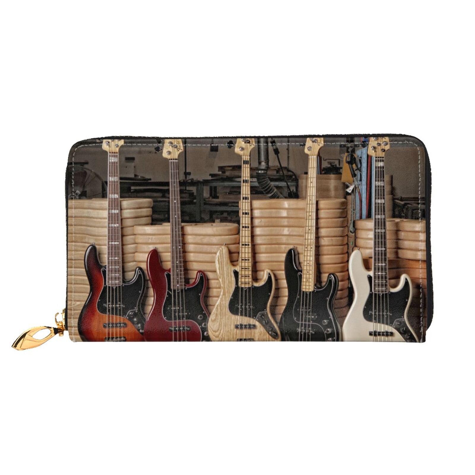 Gitara basowa muzyka instrumenty muzyczne drukowane skórzany portfel długi sprzęgło przenośny portfel podróżny, Czarny, Jeden rozmiar