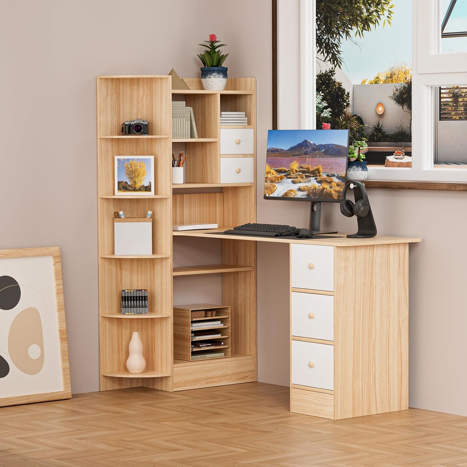 ライティングビューロー デスク 収納 テーブル 本棚 学習机 Tneukoom 2