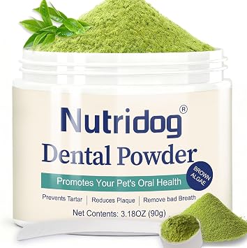 Dog Dental Powder - Dog Teeth Cleaning Powder for Removing Dental Plaque - Plaque & Bad Breath Off Powder with Probiotics & Brown Algae - Dental Care for Dogs & Cats - 90g