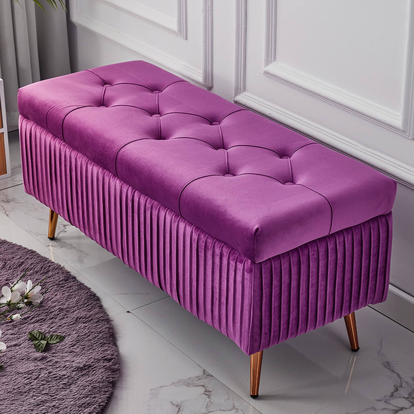 Ottoman repose-pieds 60x40x45cm avec rangement caché et pieds métal