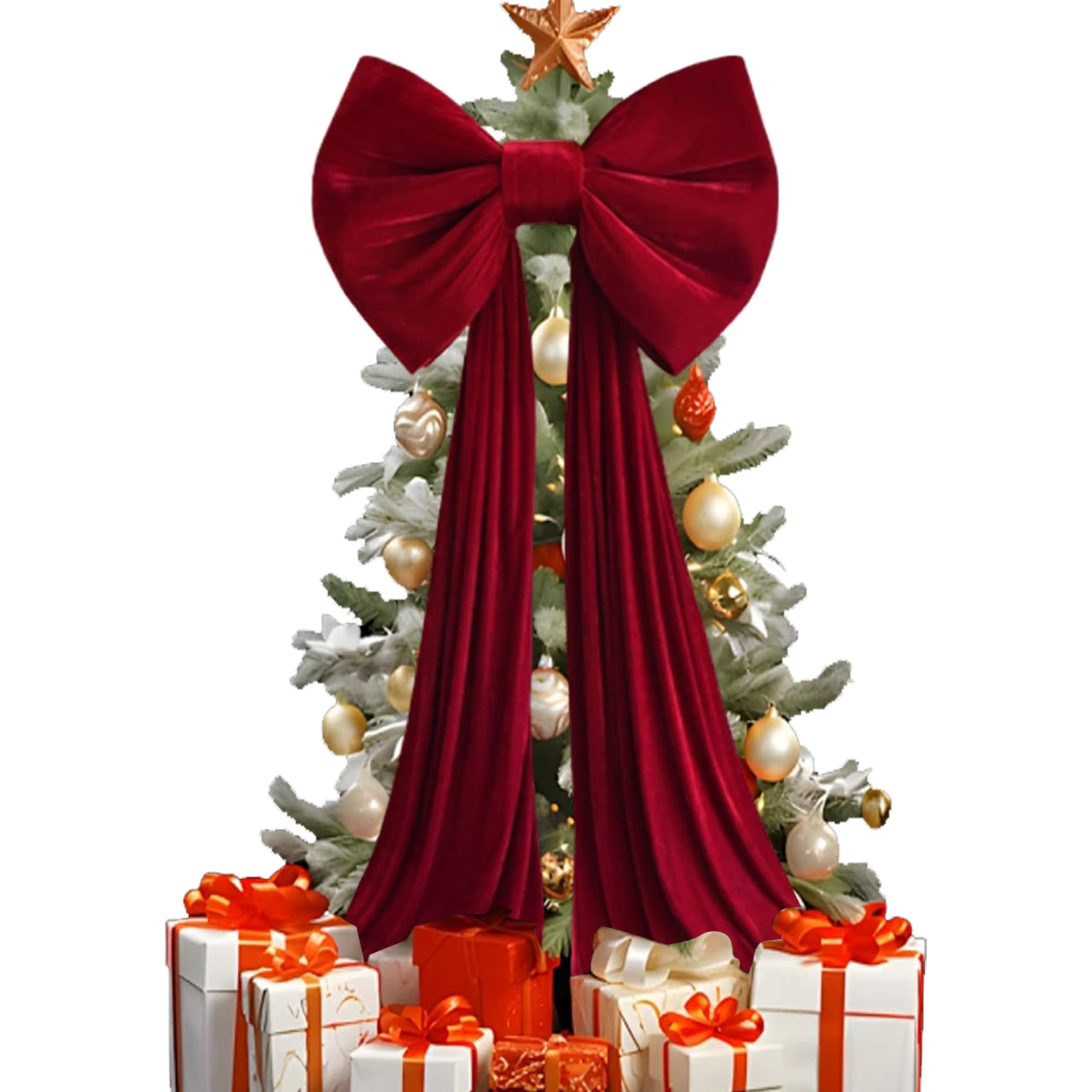 Nœud pour cimier d'arbre de Noël 149, 6 x 31, 5 Pouces, très Grand nœud Rouge, Ruban décoratif pour Mariage, Noël, fête d'anniversaire, Toile de Fond Murale