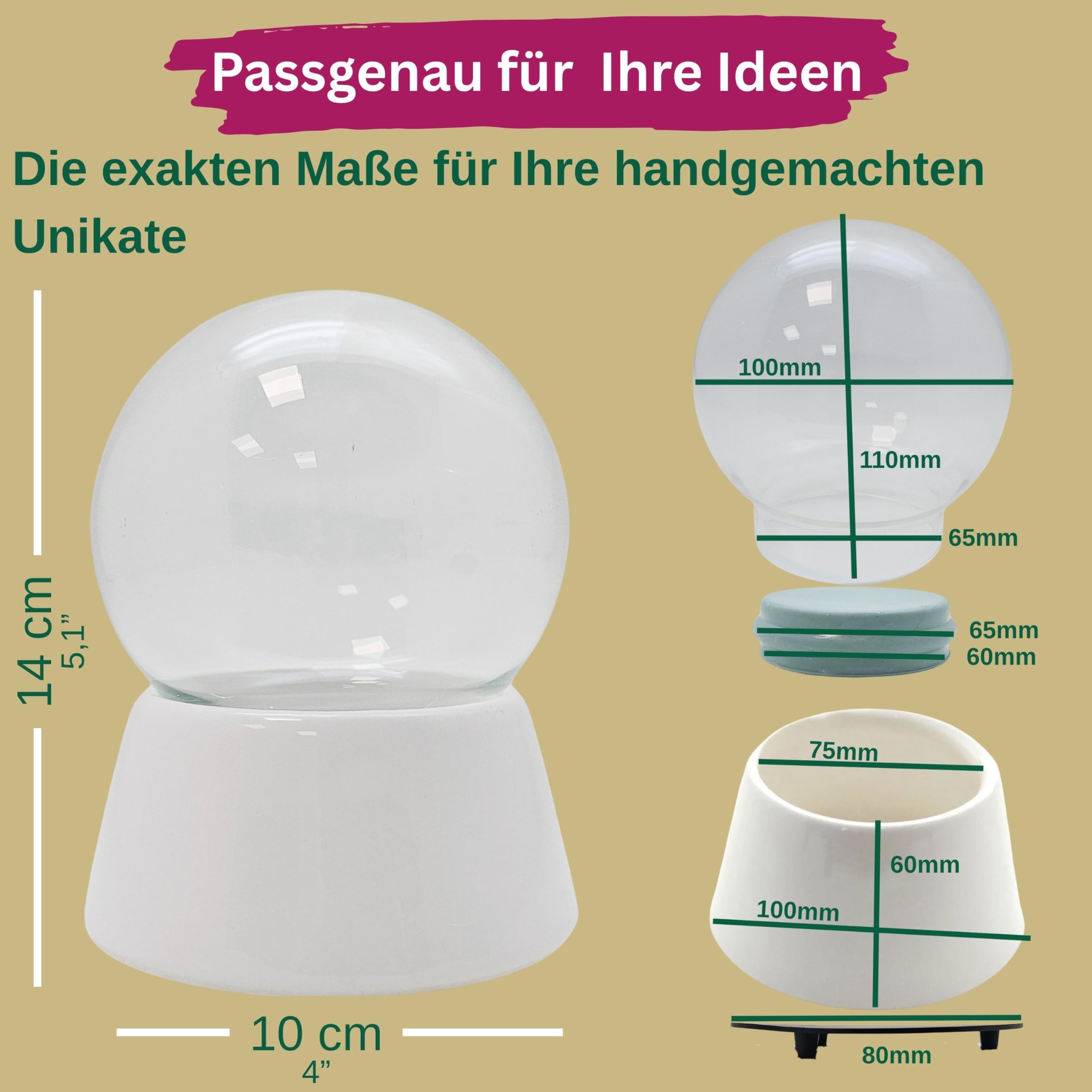 Kit complet de bricolage avec 1 neige, paillettes, eau claire et colle | Kit de bricolage avec boule en verre et socle en porcelaine | Largeur 100 mm, hauteur 140 mm | 40141