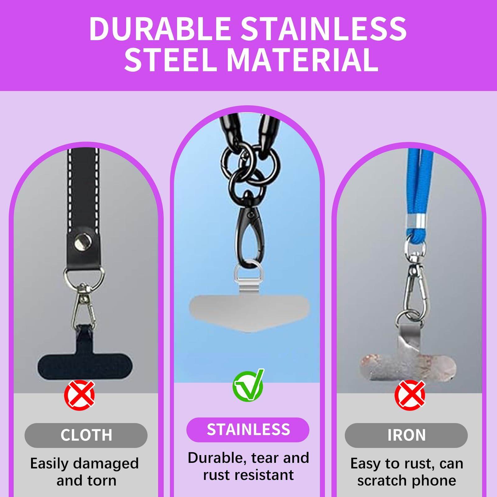 6 Stück Handykette Pads – Universal-Halterung Mit Metallring | Für Handybänder & Lanyards | 6 Farben