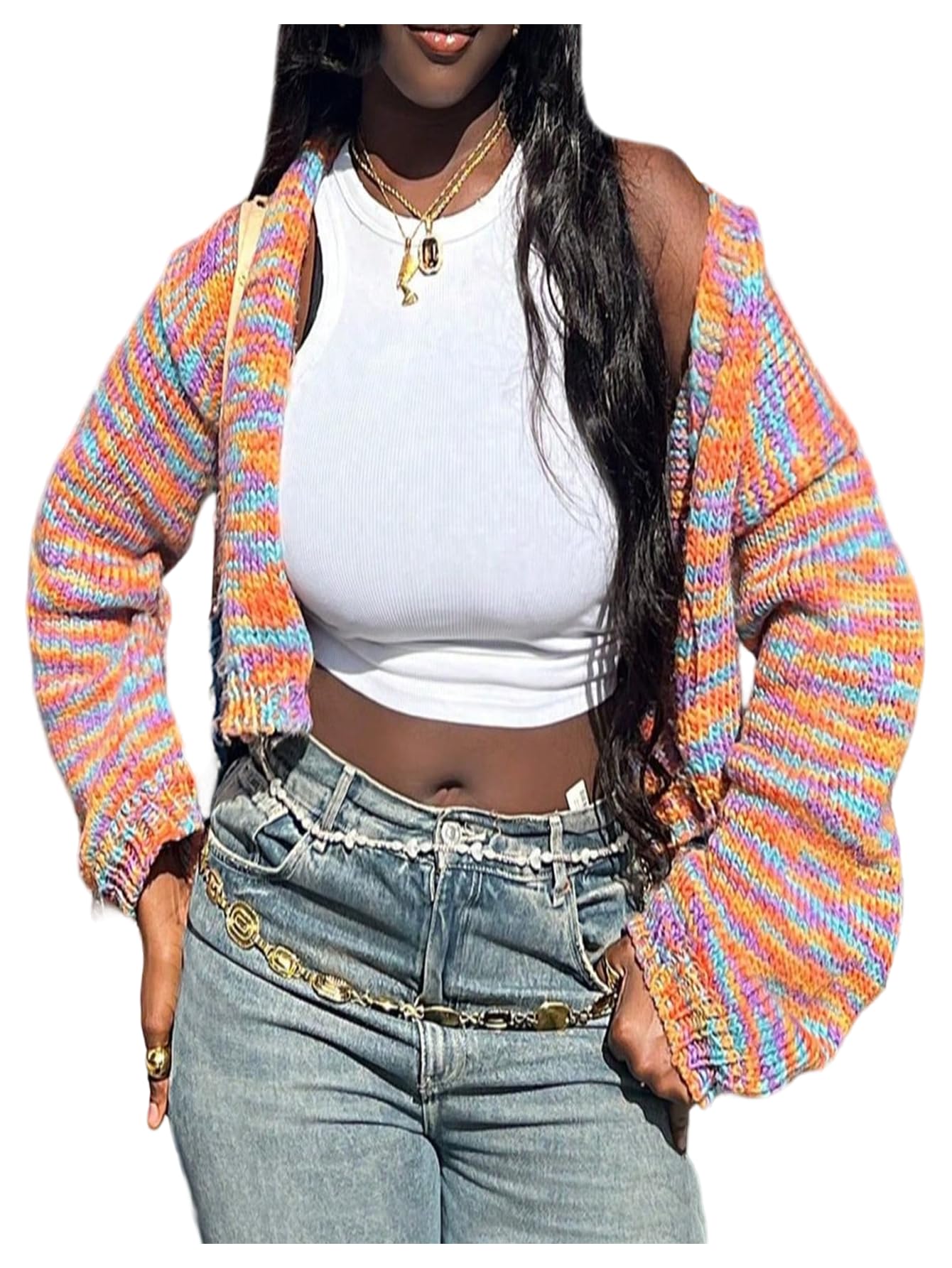 Milumia Womens Striped Knit Cardigan Sweater Y2k Open Front Long Sleeve Going Out Cardigans