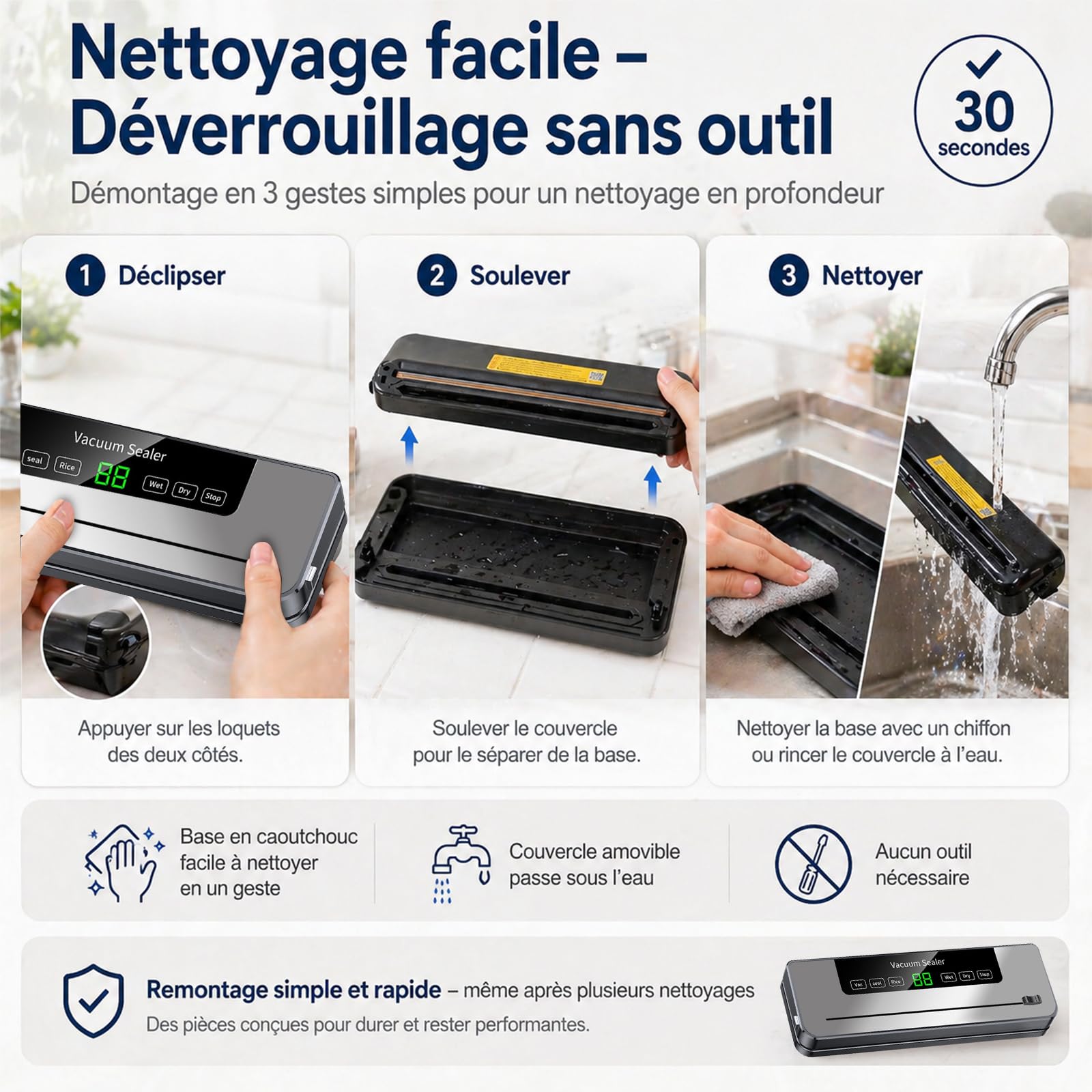 Machine Sous Vide Alimentaire, Avec 50 Sacs Sous Vide, Appareils de Mise Sous Vide Multifonction 5 en 1, Avec Mode Humide et sec pour Stockage de Fruits, Légumes, Pain, Viande, etc.